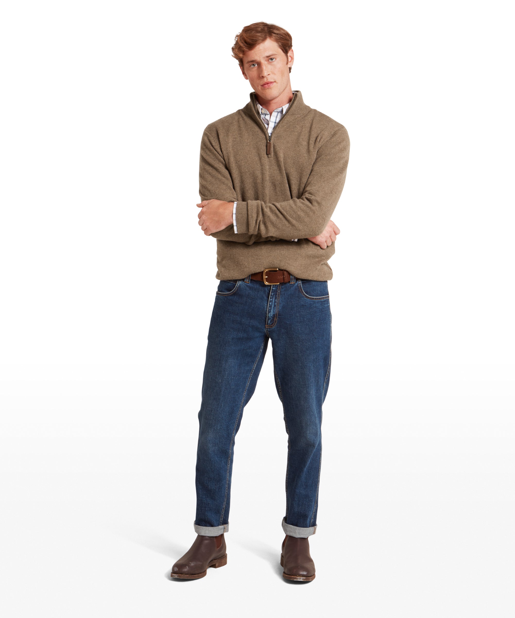 Lewis Lambswool Quarter Zip Jumper - Mushroom