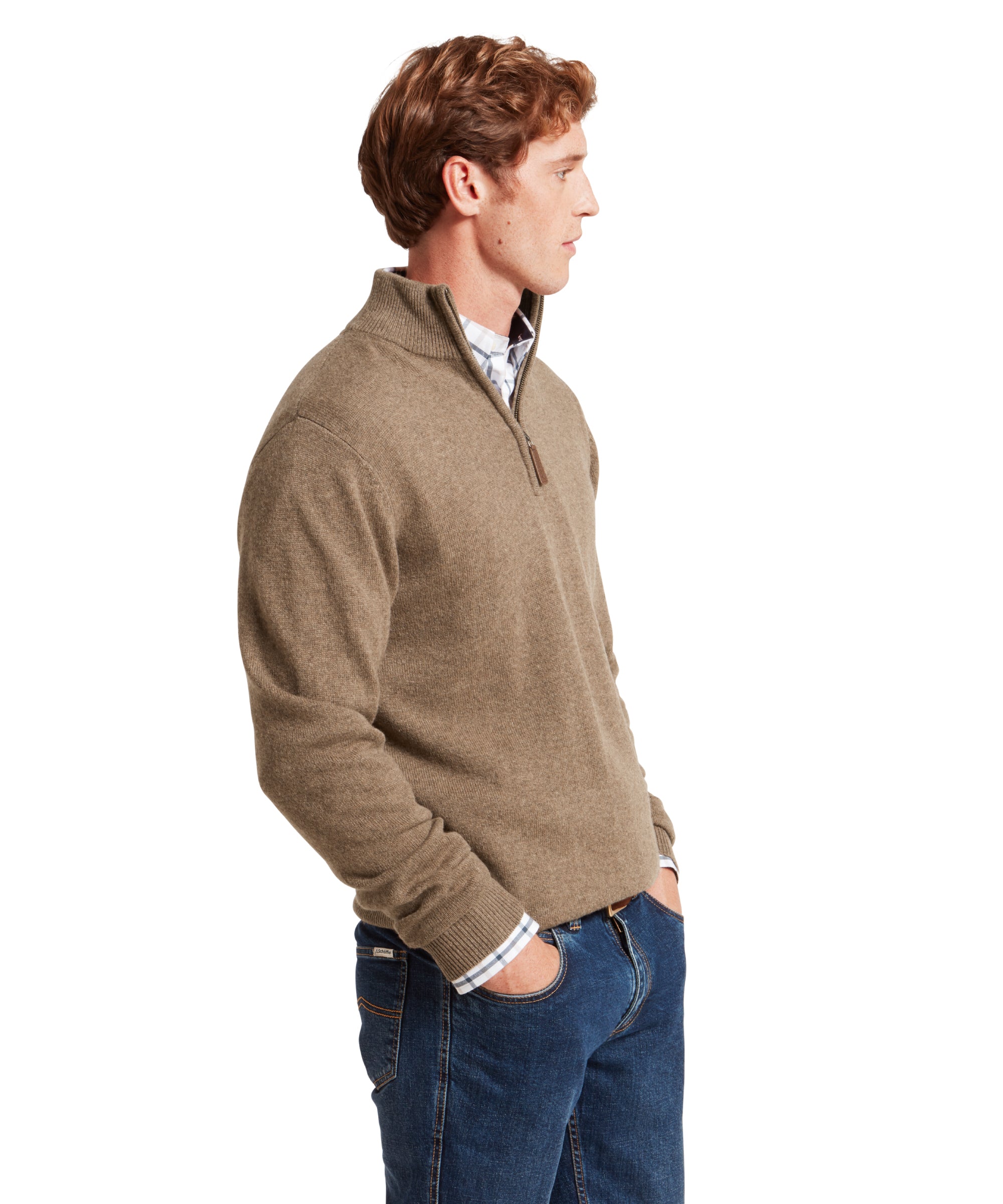 Lewis Lambswool Quarter Zip Jumper - Mushroom