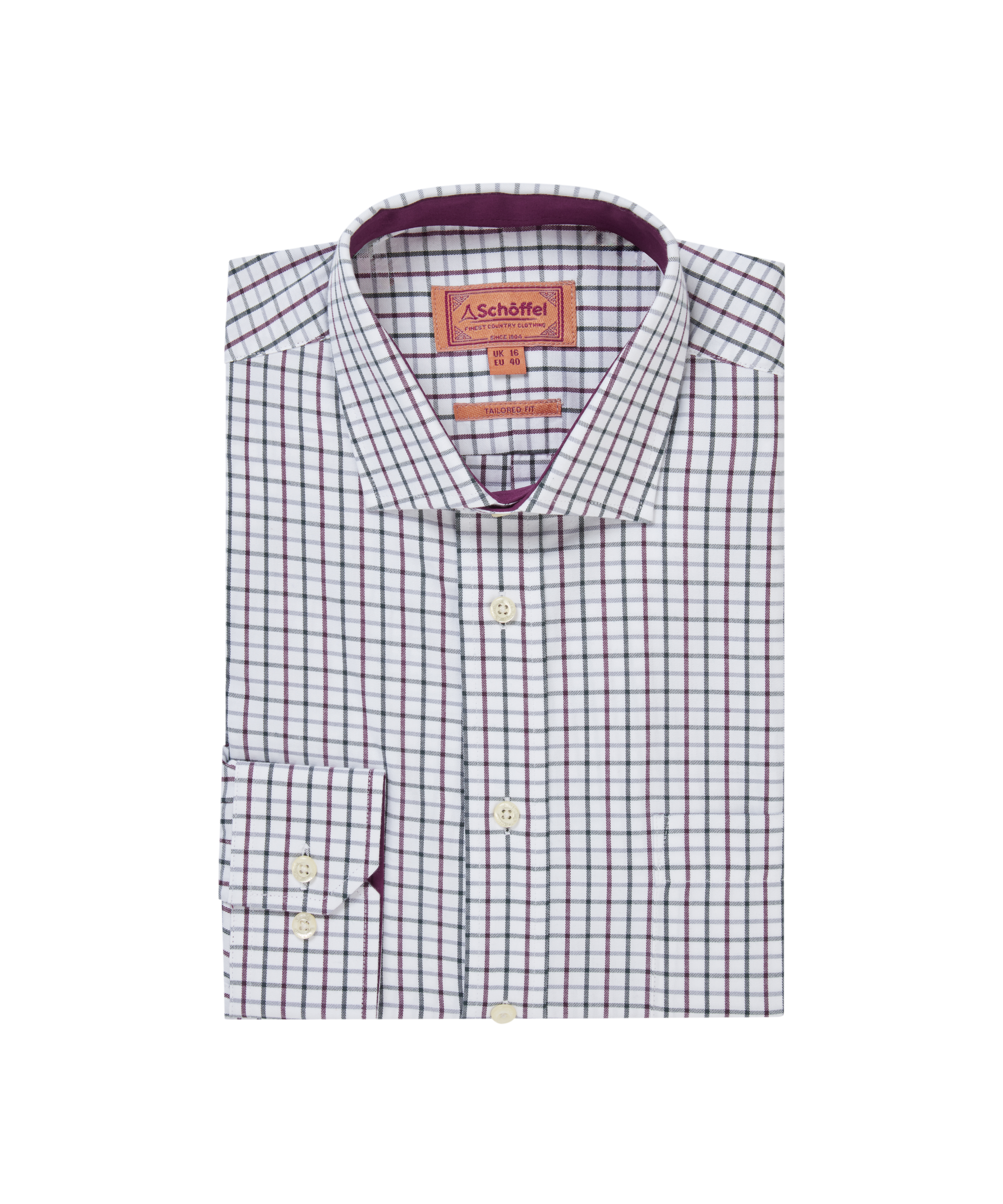 Checkered shirt with brand label on a white background