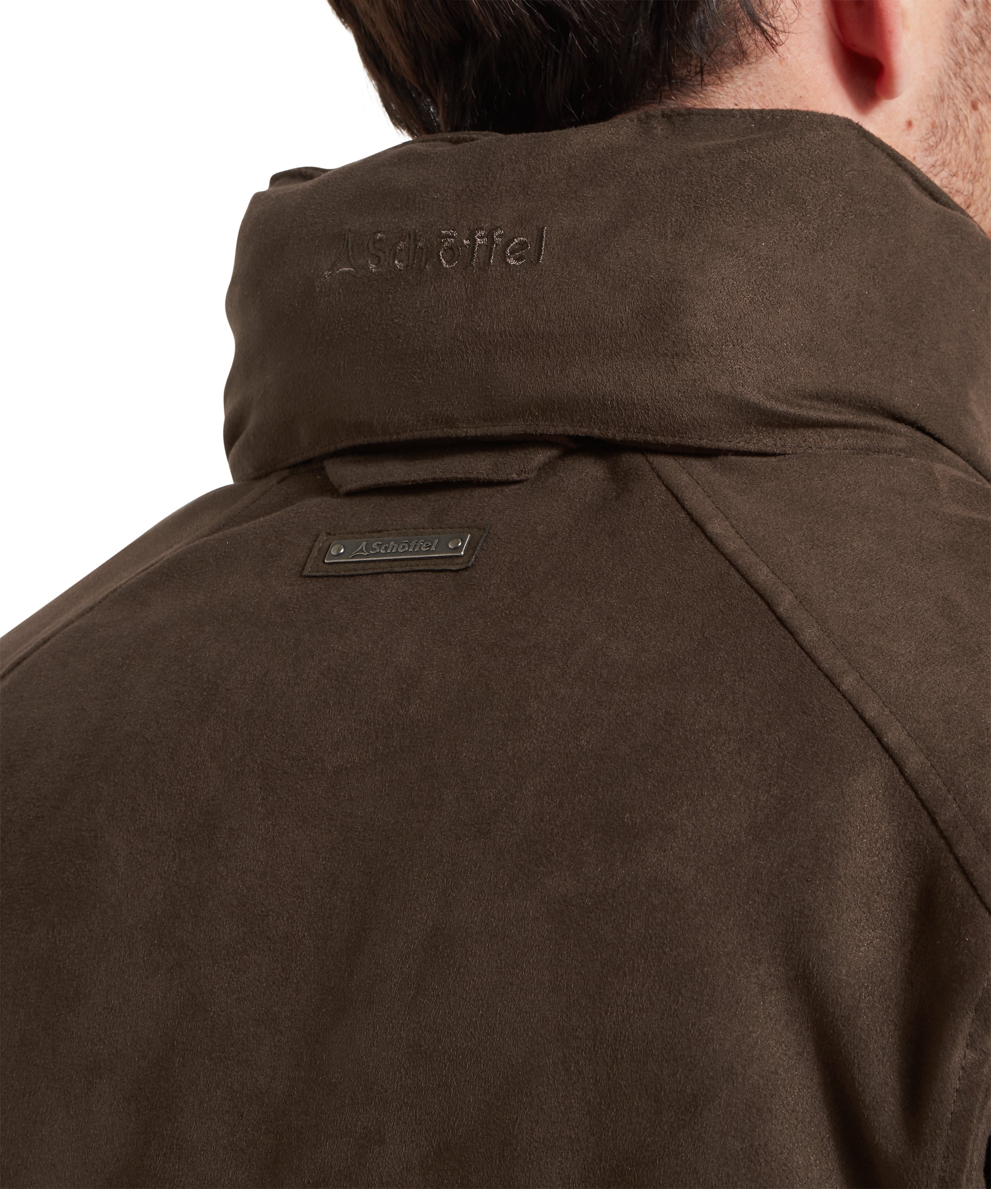 Brown jacket with a brand logo on a white background