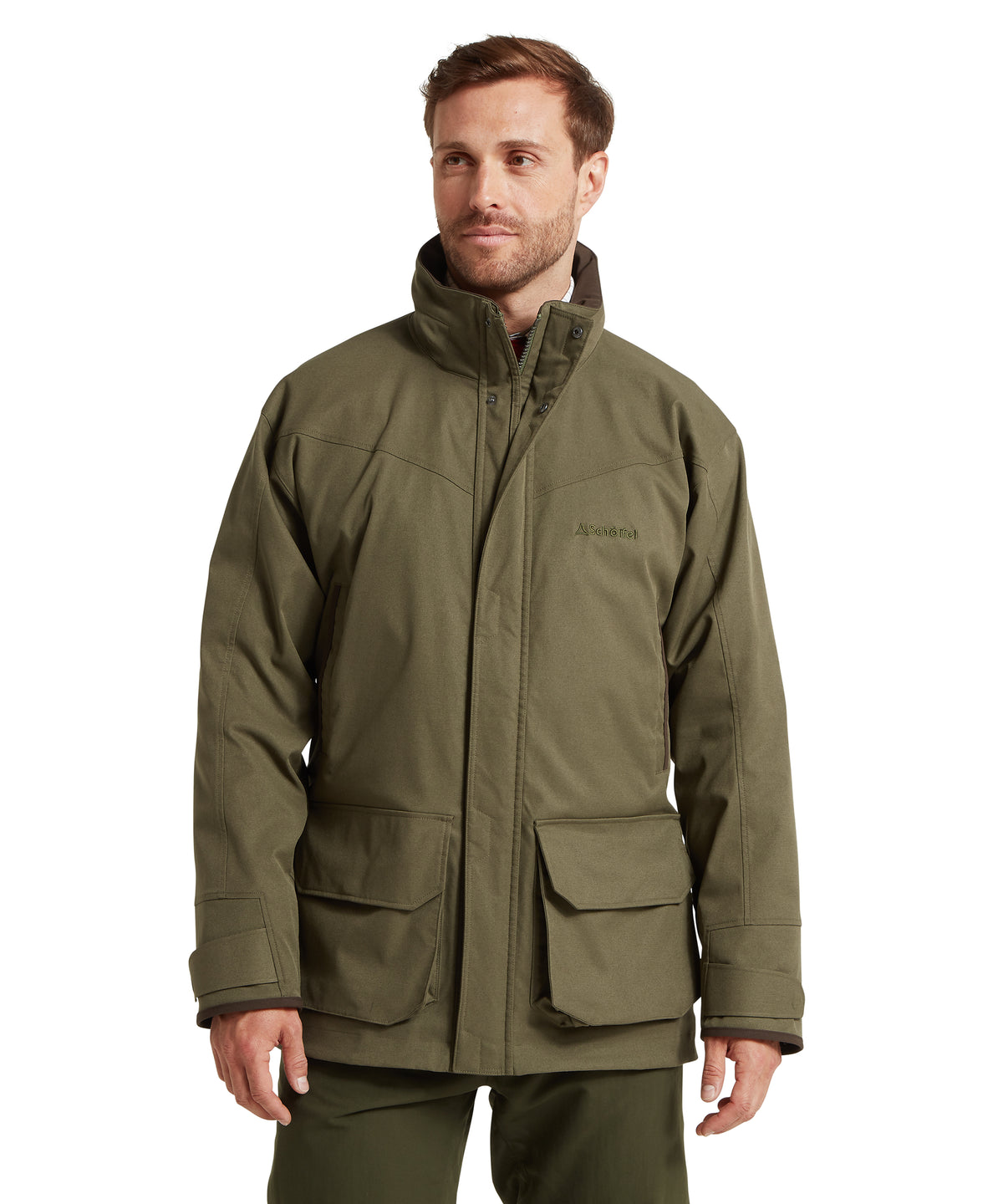 Schöffel Ptarmigan Evo Coat for men in Green, a high collar