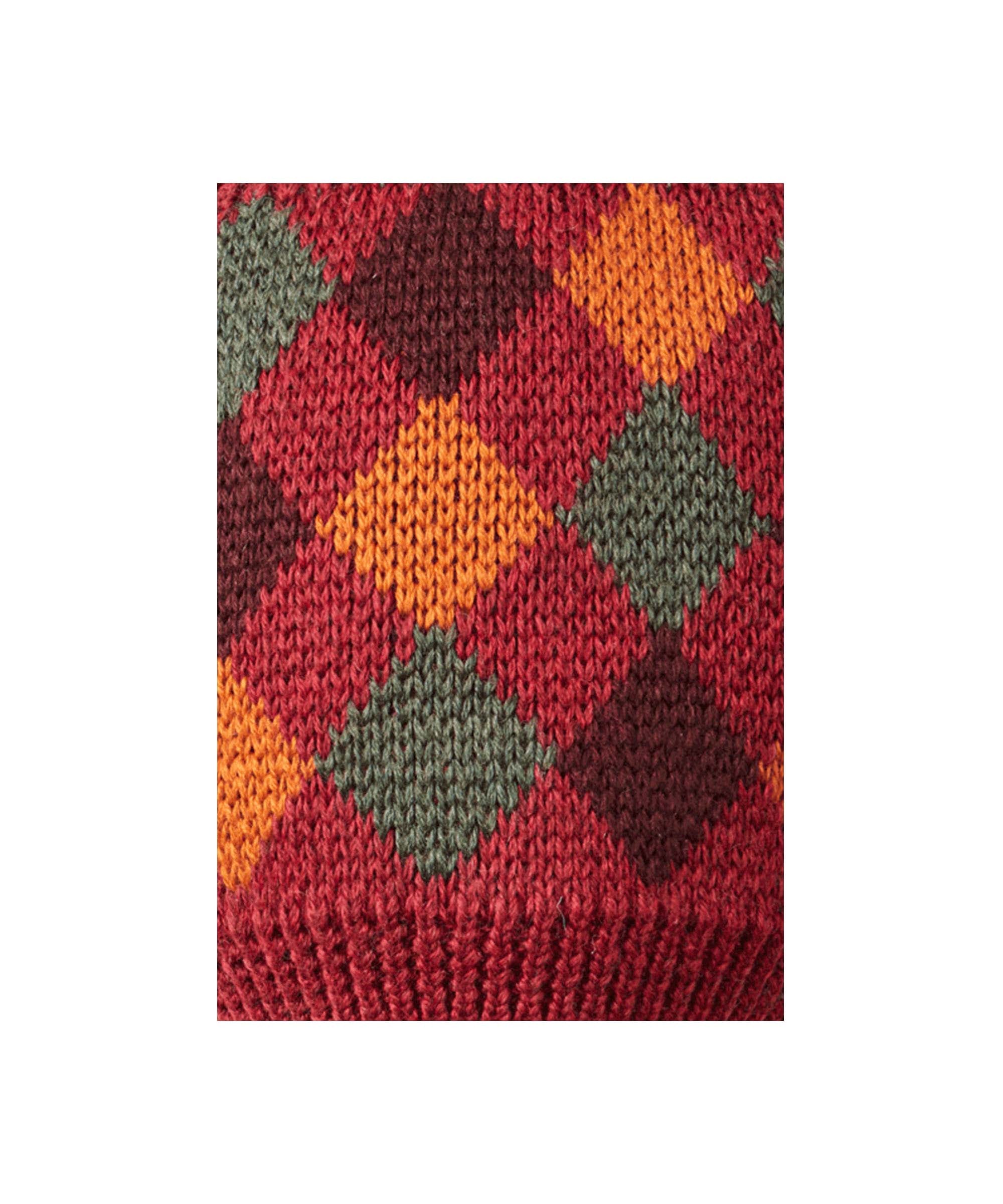Schöffel Men's Ptarmigan II Sock in Red with multicolour argyle pattern in orange and green close-up detail
