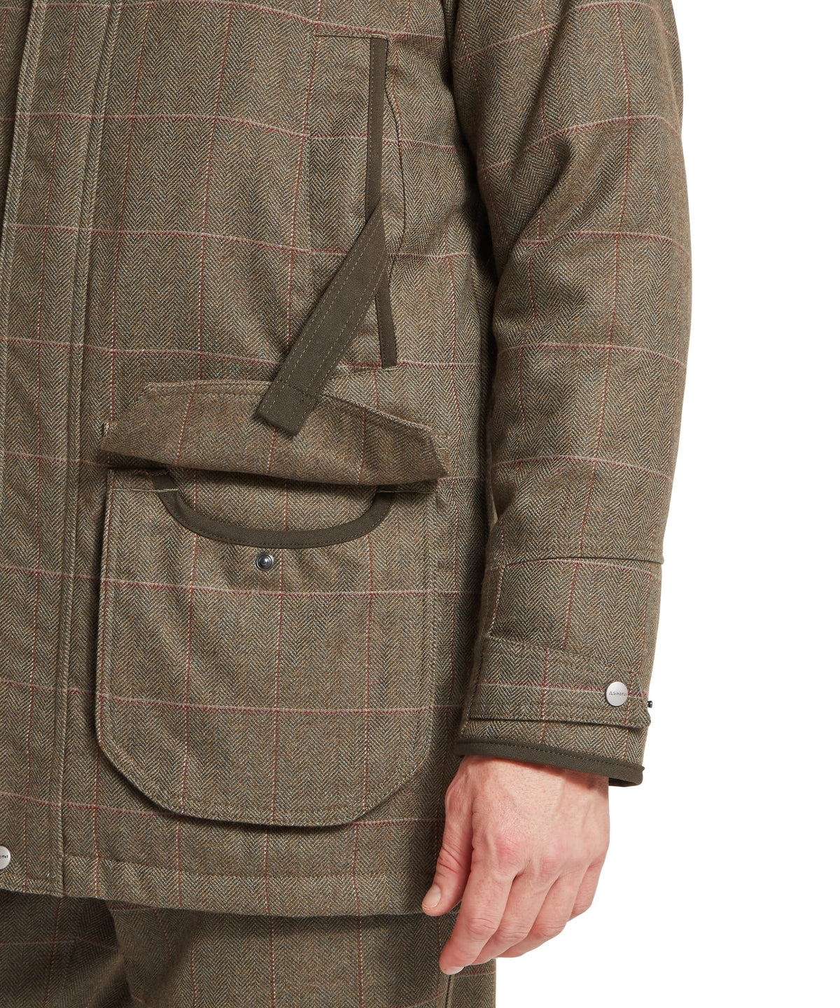 Ptarmigan Tweed Classic Coat Lochlane Tweed brown beige herringbone check hunting jacket with olive