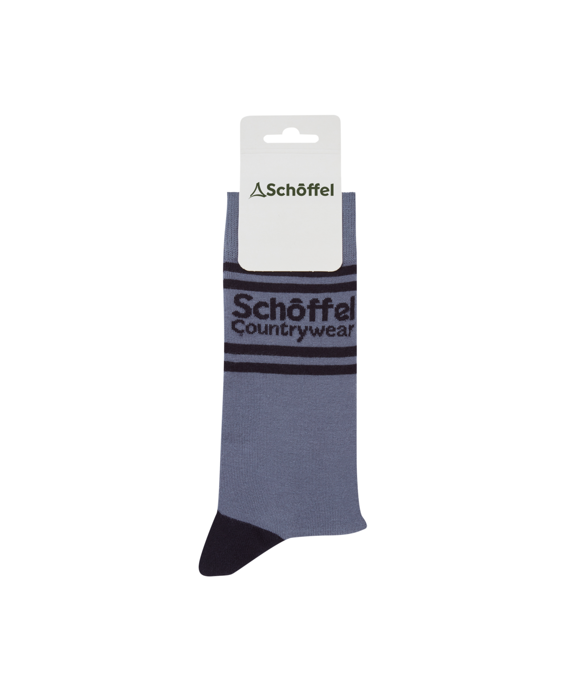 Grey sock with black accents and Schoffel Countrywear branding on a white background