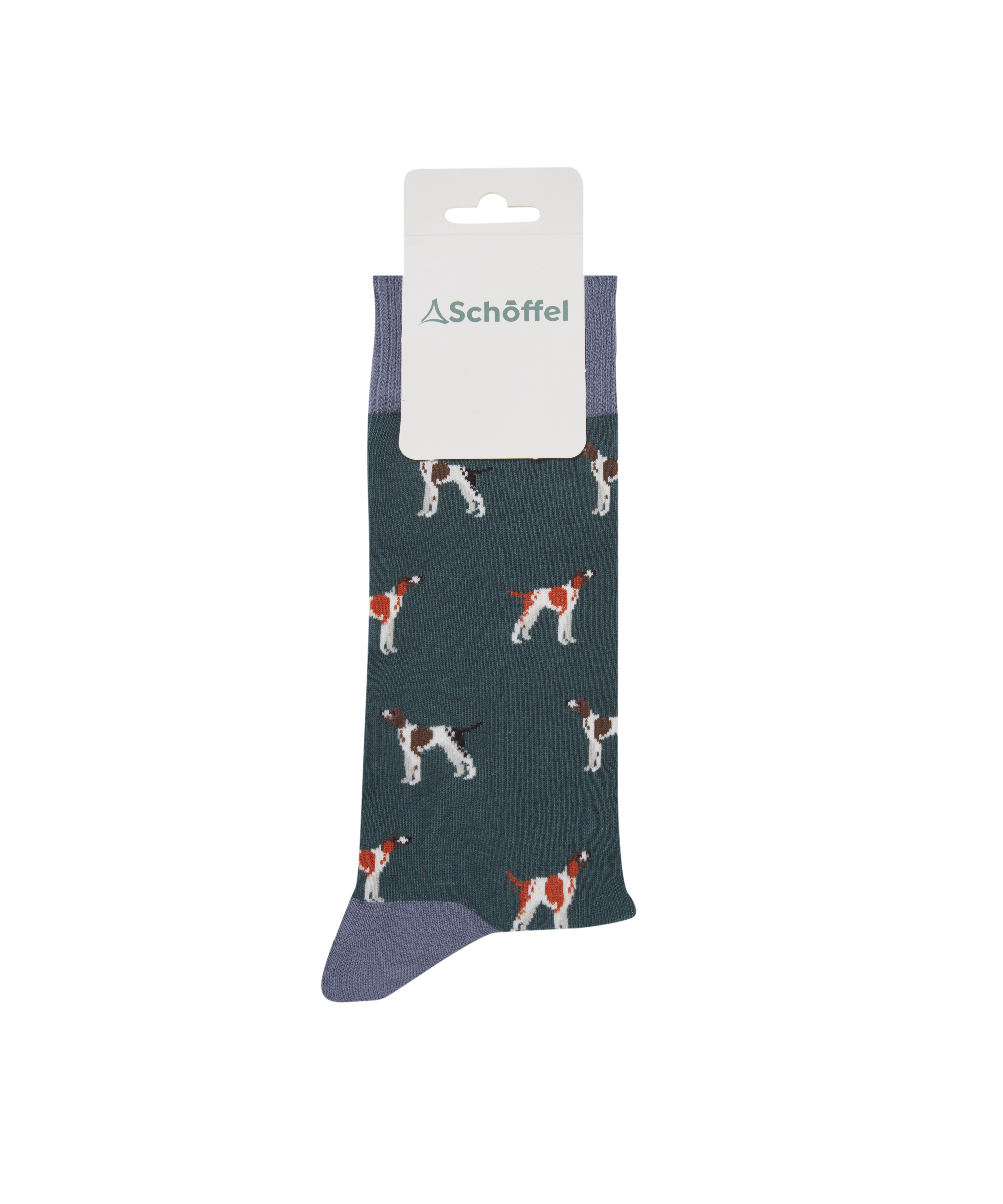 Schoffel sock with dog pattern on a white background