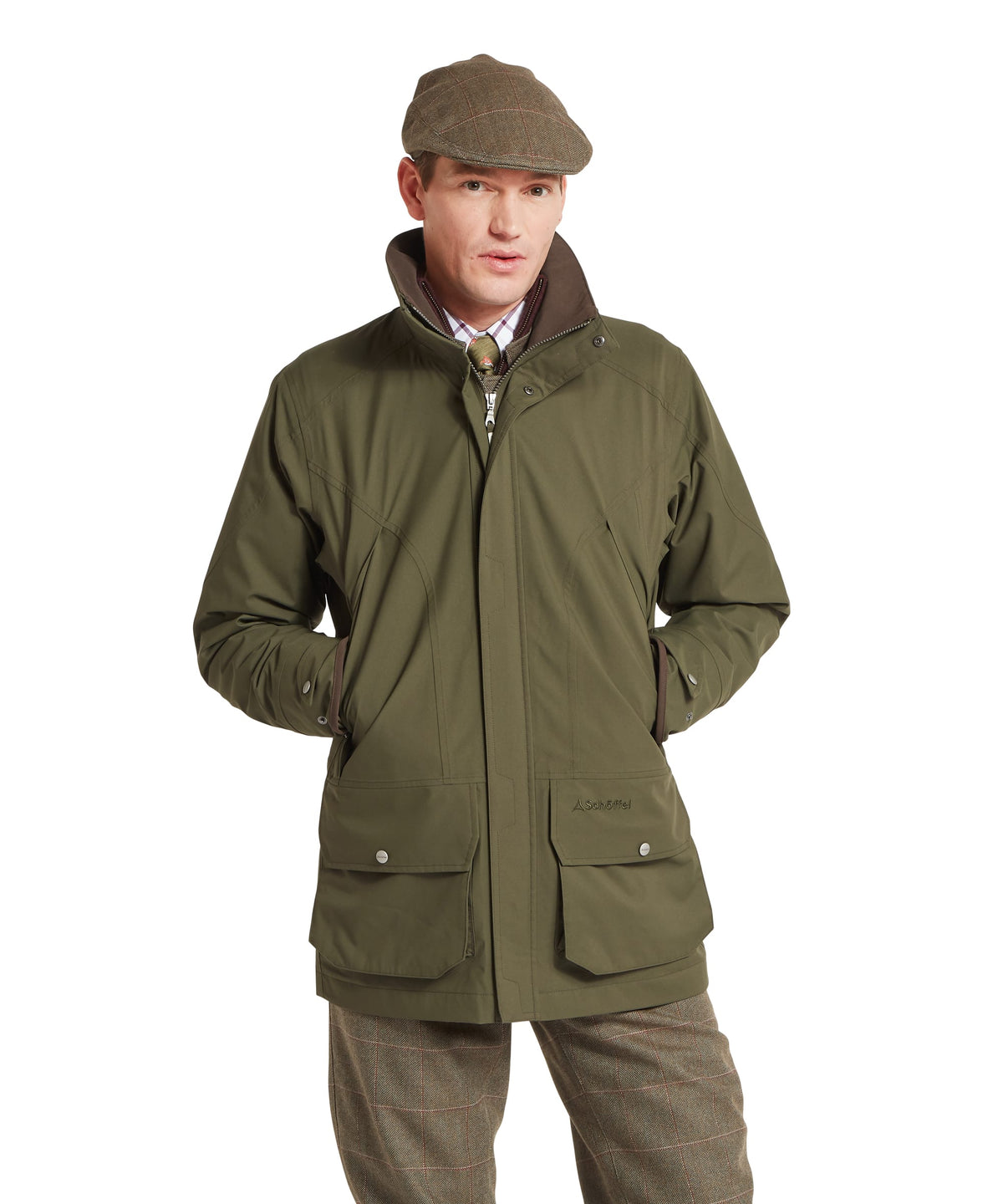 Olive green waterproof ultralight field jacket with collar zipper and two front pockets snipe