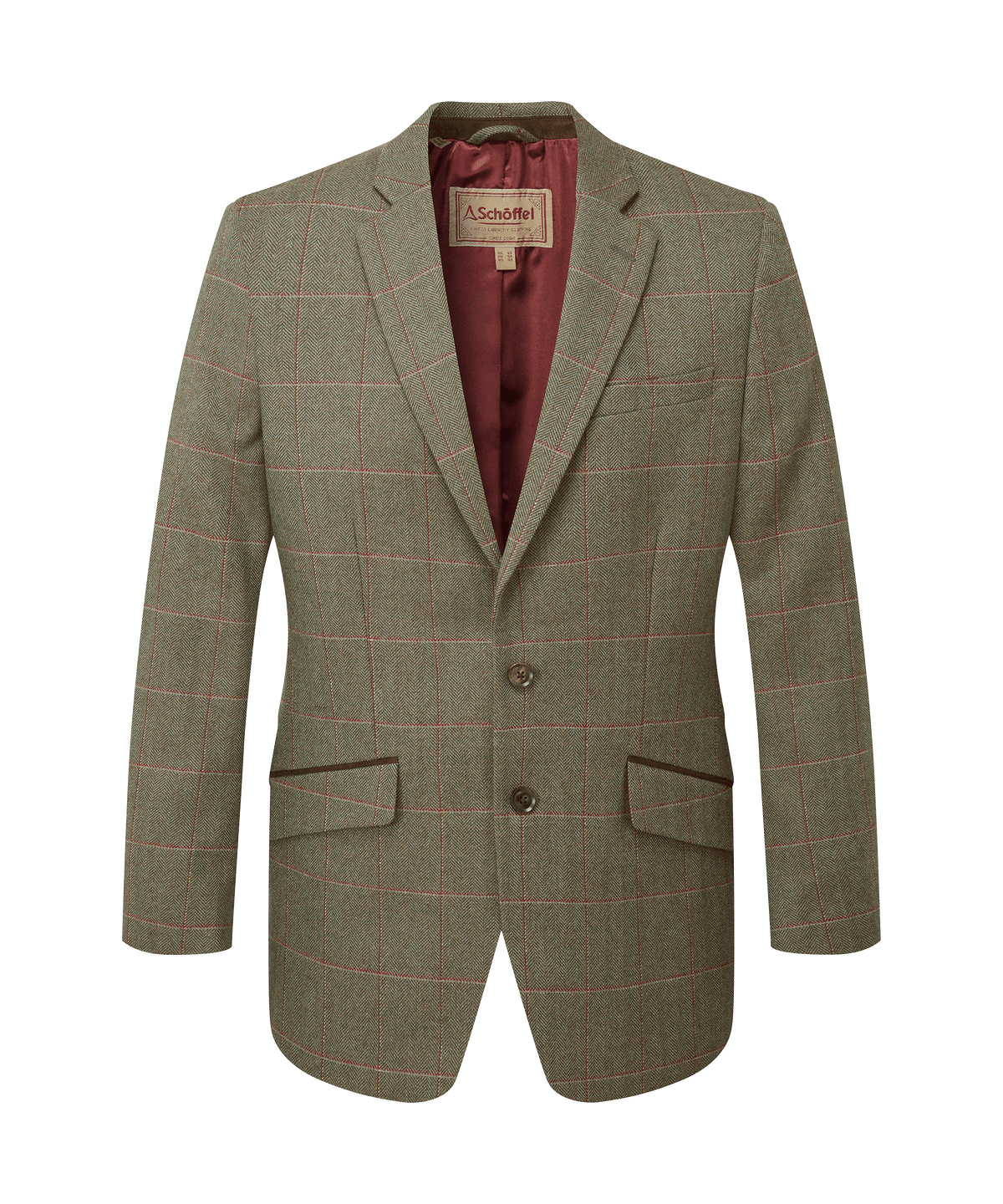 A classic green and red check tweed blazer by schöffel with a structured fit, two front buttons
