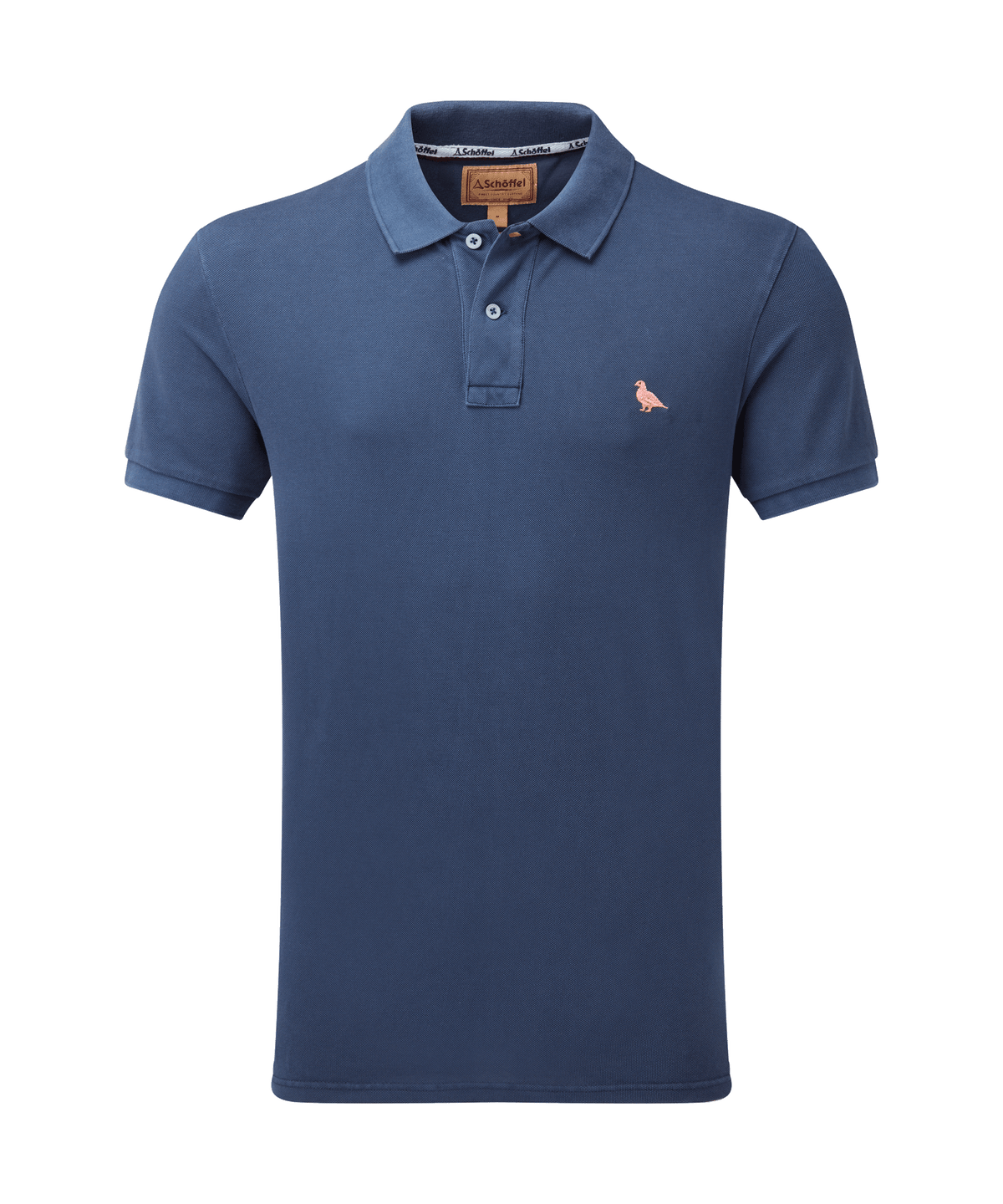 Schöffel St Ives Garment Dyed Polo Shirt for men in Blue, cutout image, branded collar label (2/2)