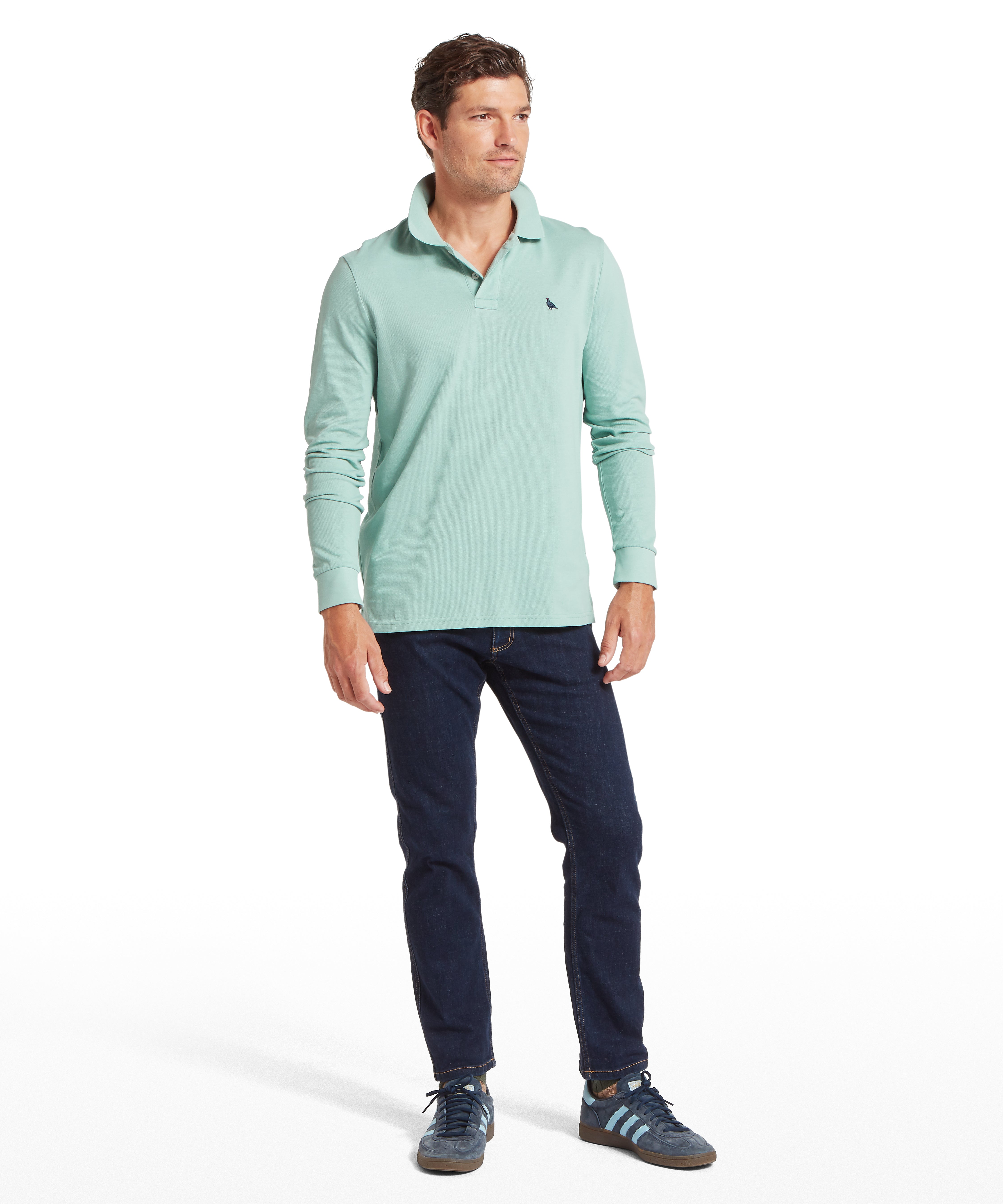 Schöffel St Ives Long Sleeve Polo Shirt for men in Blue, subtle brand logo St Ives Surf Blue