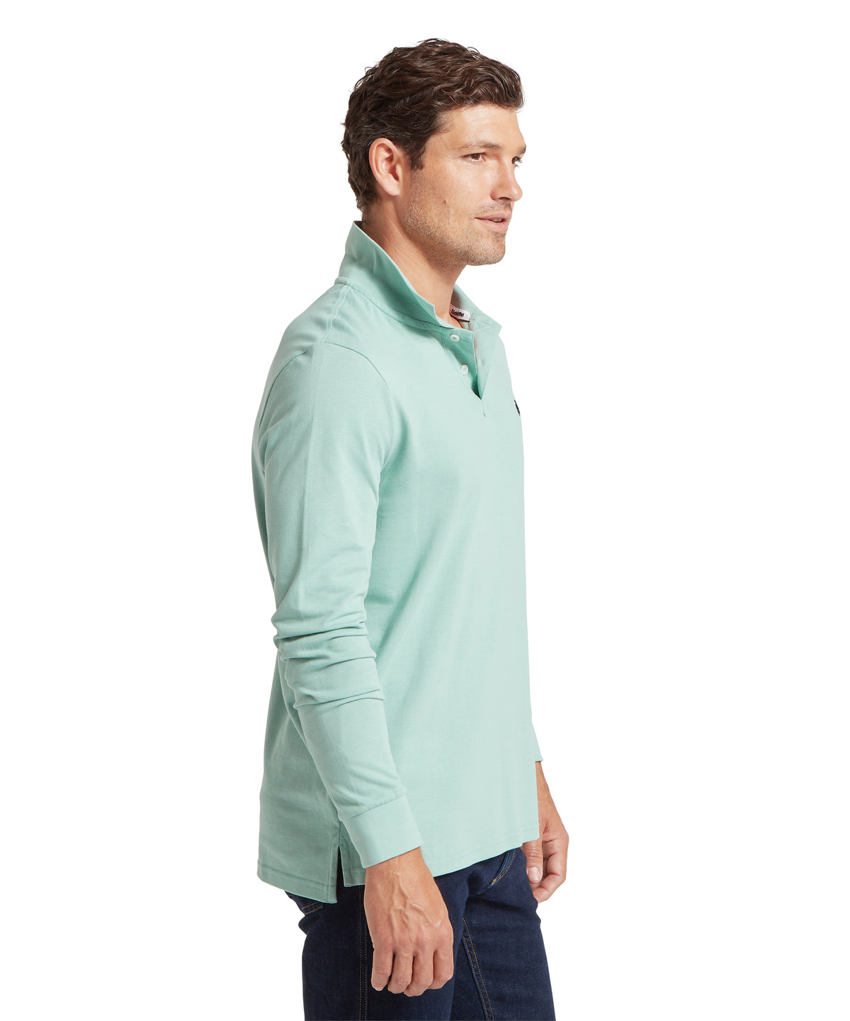 Schöffel St Ives Long Sleeve Polo Shirt for men in Blue, buttoned placket for casual wear