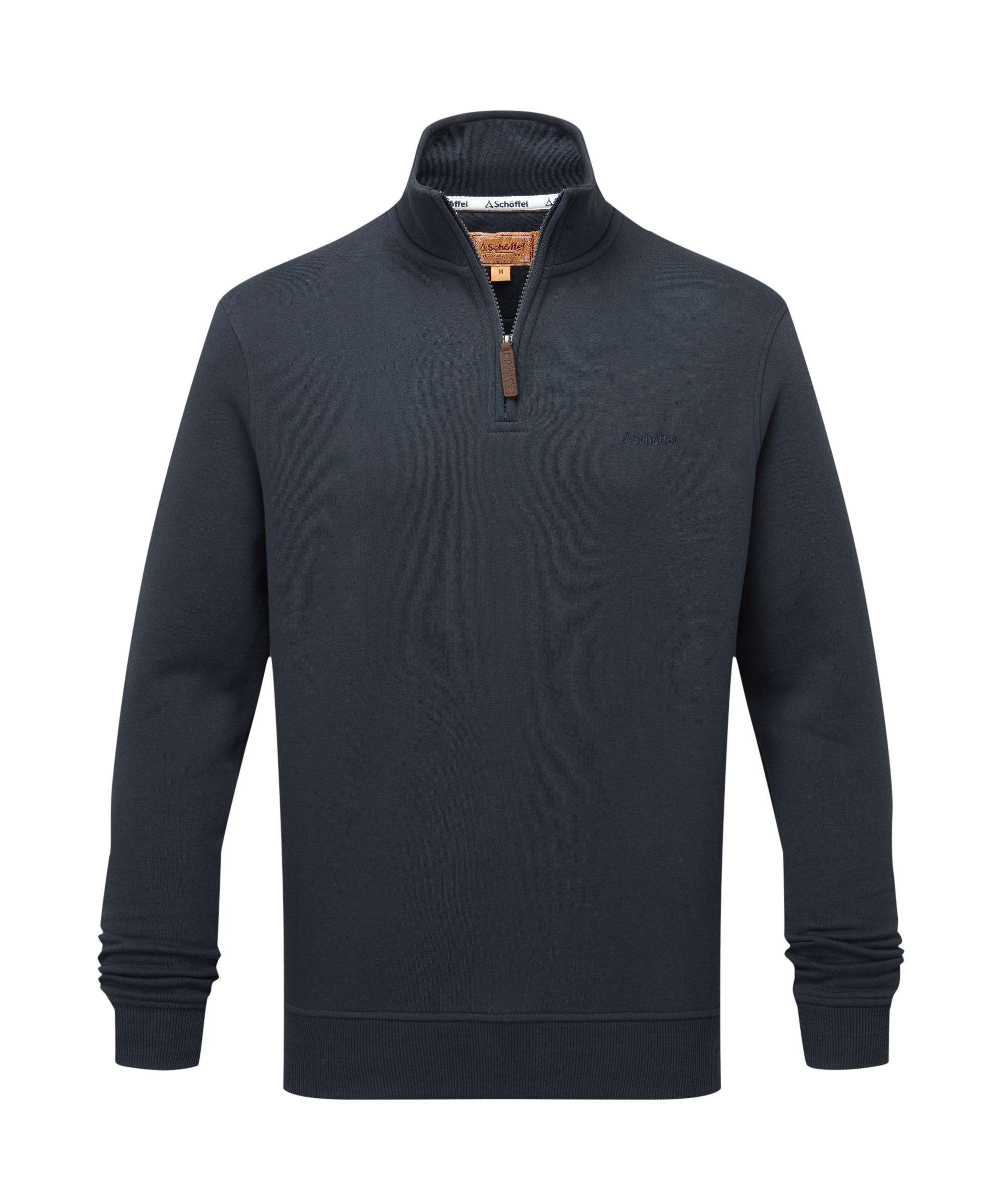 Navy blue half-zip sweatshirt on a white background
