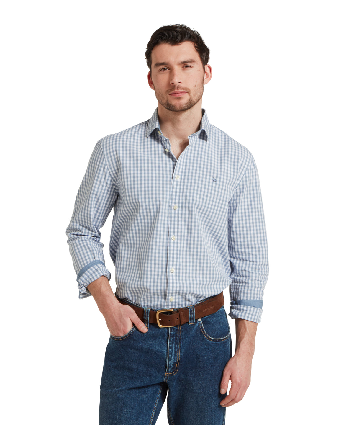 Thorpeness tailored shirt pigeon blue light blue and white gingham long-sleeve button-down