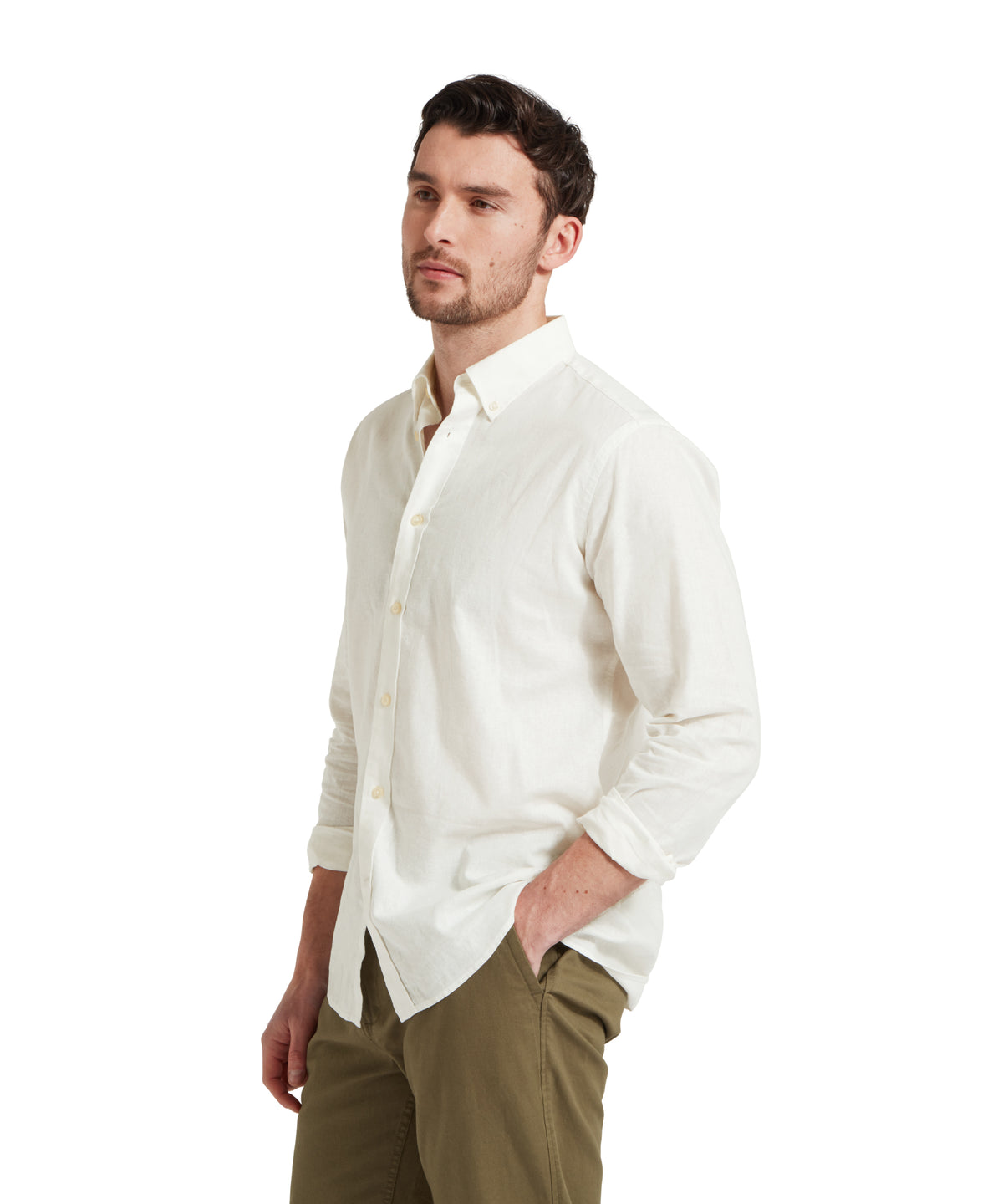 Walsingham linen shirt white crisp off-white long-sleeved button-down with classic collar