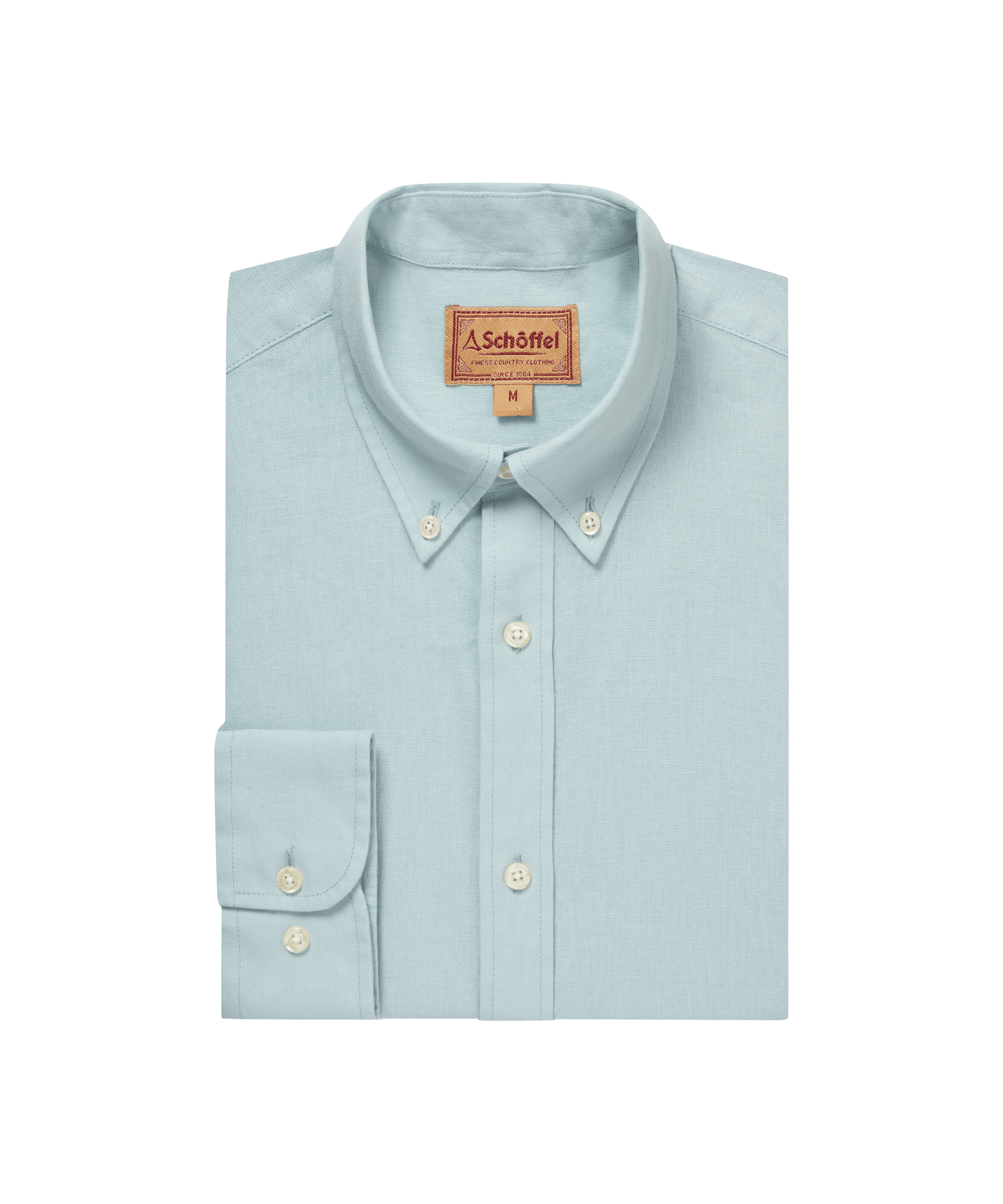 Light blue dress shirt with button details on a white background