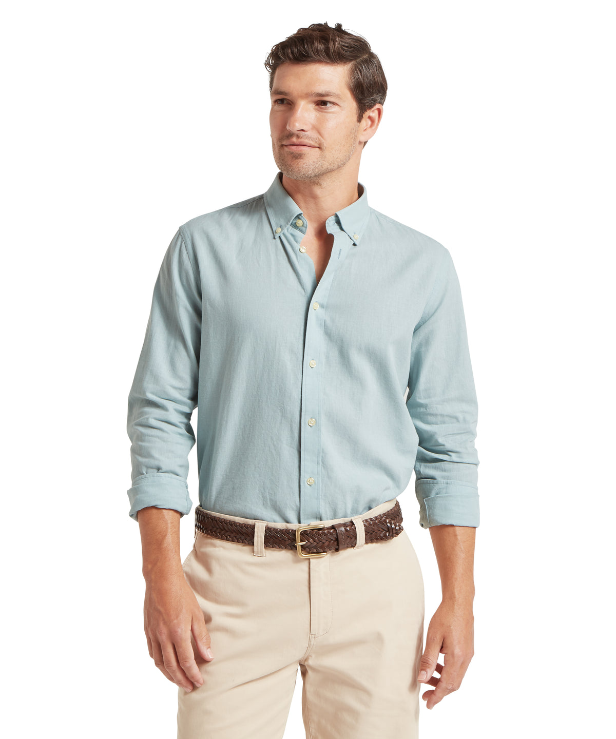 Walsingham linen shirt surf blue light blue button-down with classic collar and rolled-up sleeves