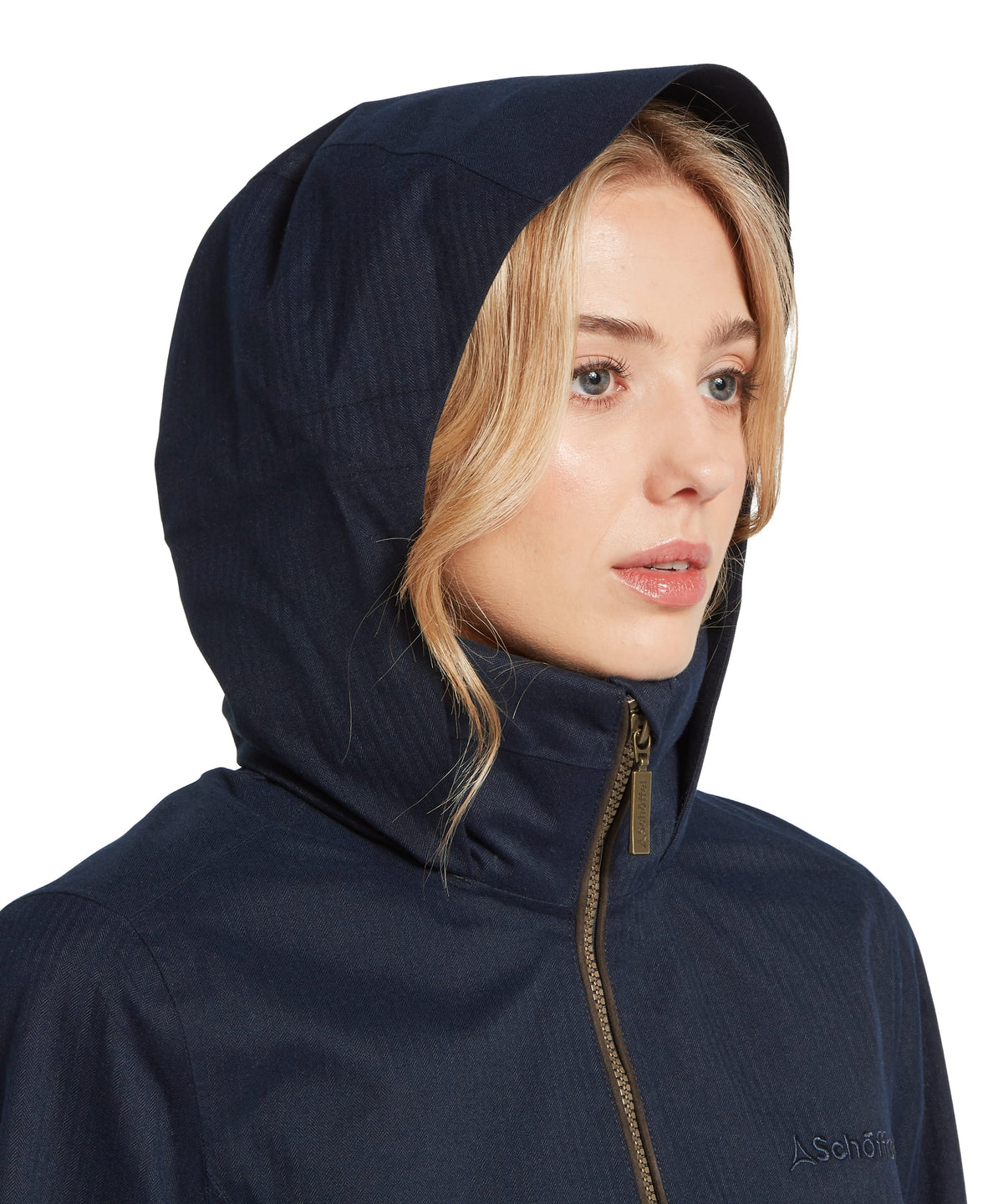 Allexton waterproof coat dark navy hooded jacket with zipper front and subtle brand embroidery