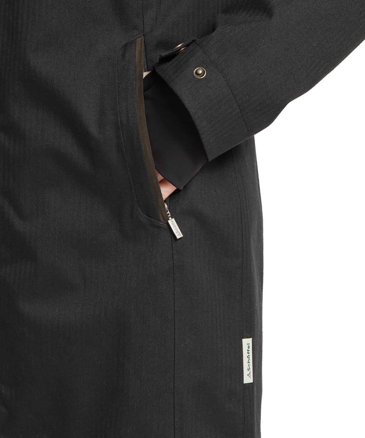 Allexton waterproof coat charcoal dark gray textured with herringbone weave zippered pocket