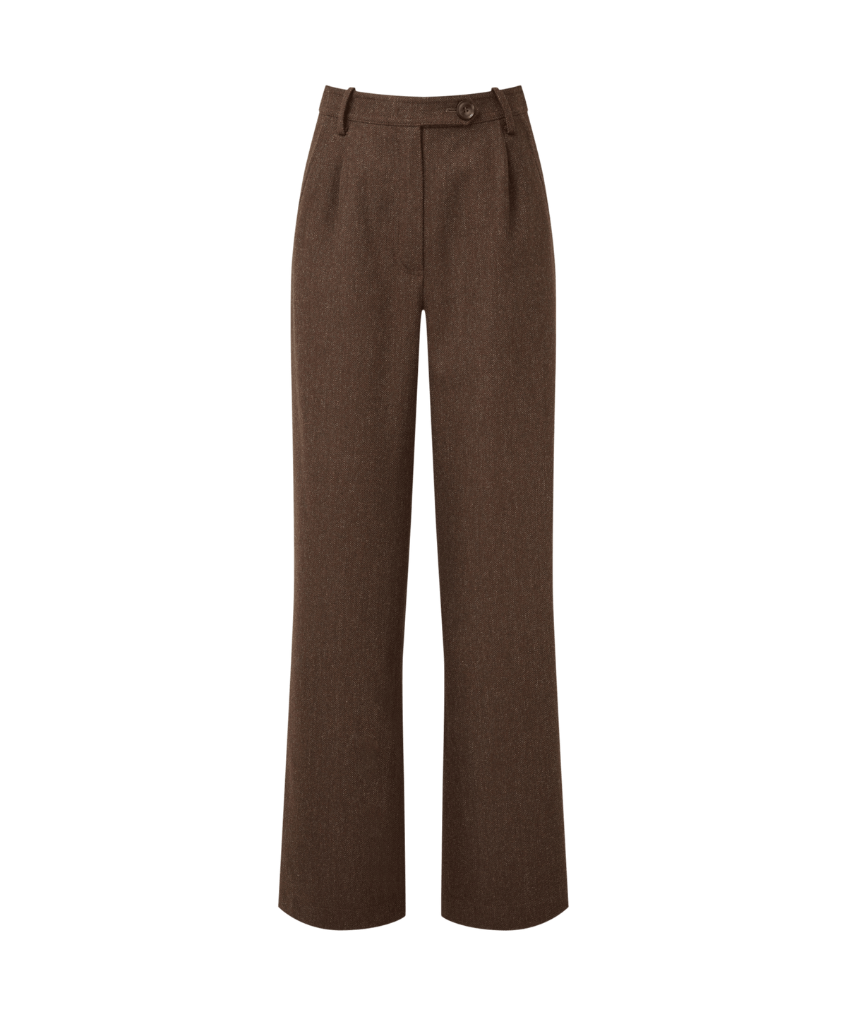 Brown wide-leg Arabella tweed trousers in chocolate herringbone tweed with high-waisted structured