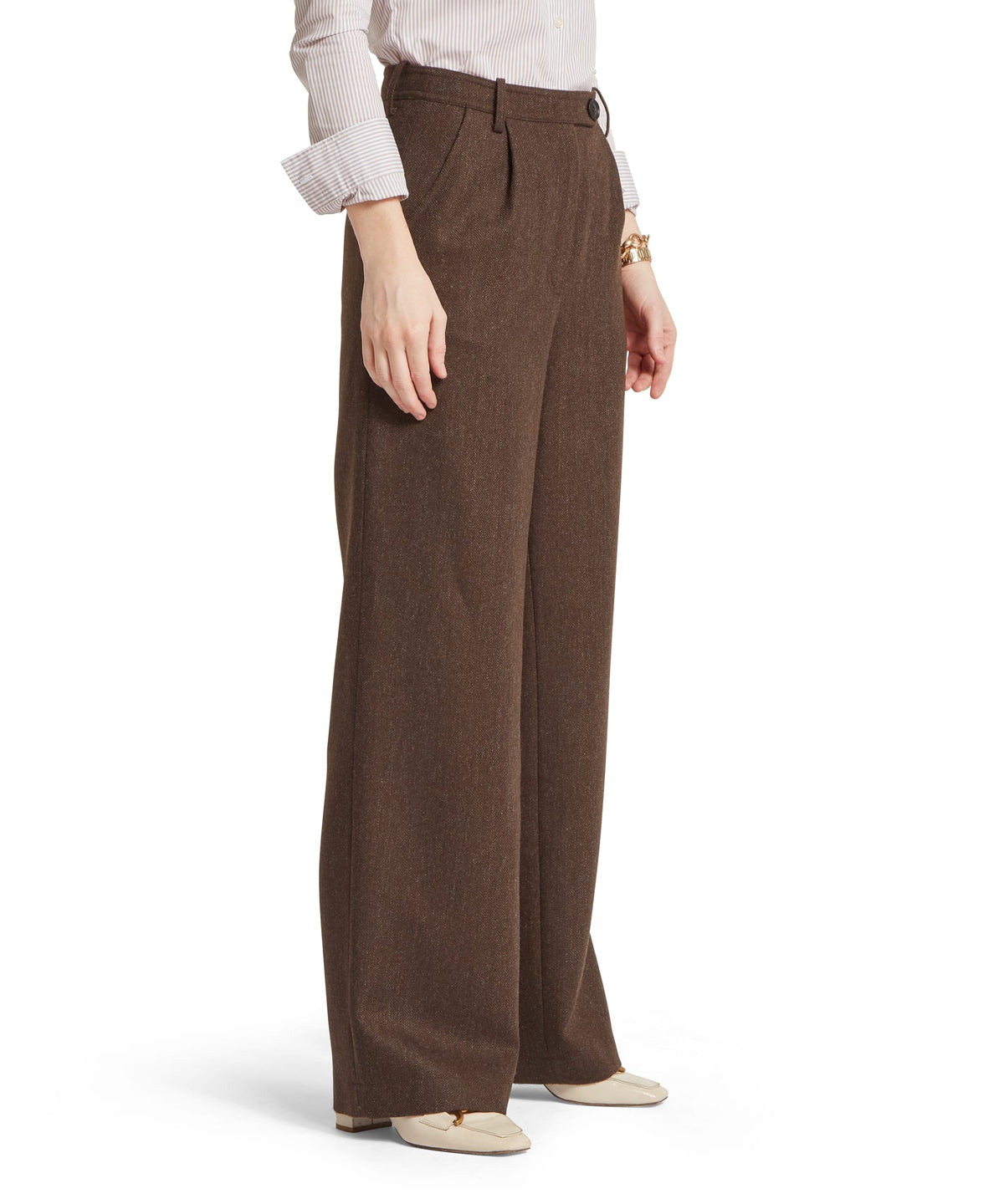 Arabella tweed trousers chocolate herringbone tweed brown wide-leg with subtle textured weave