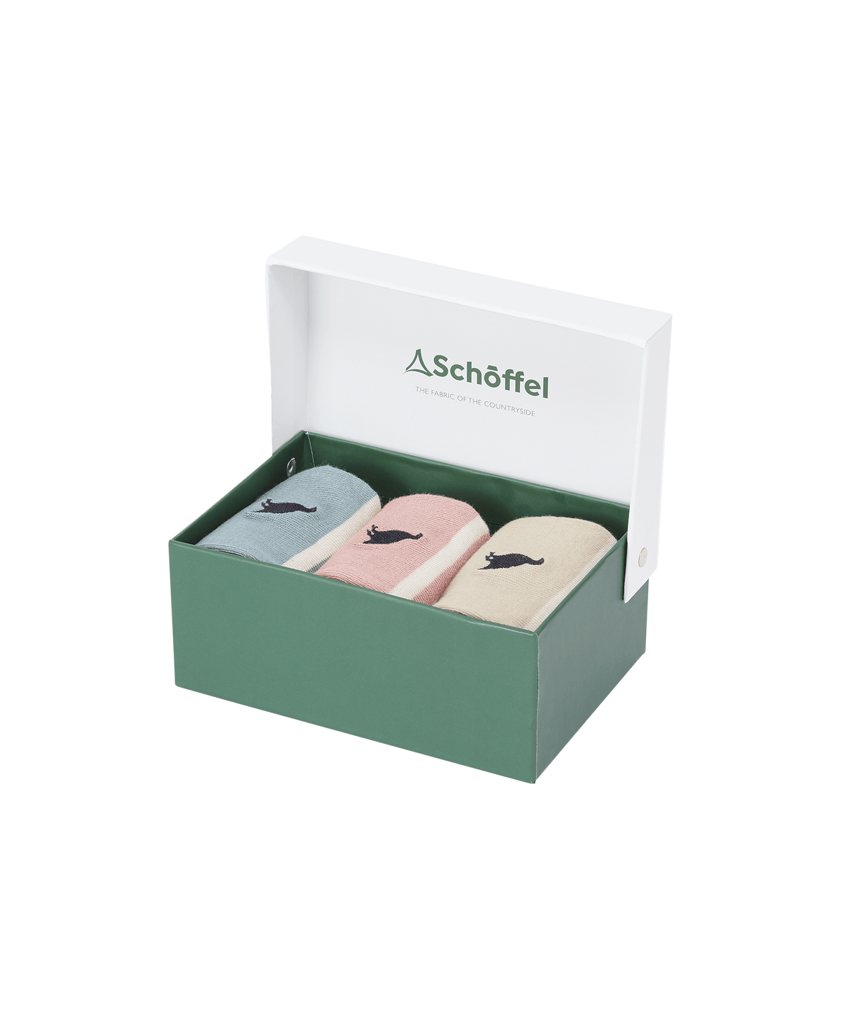 A set of three women’s bamboo socks in light blue pink and beige with black cat silhouettes