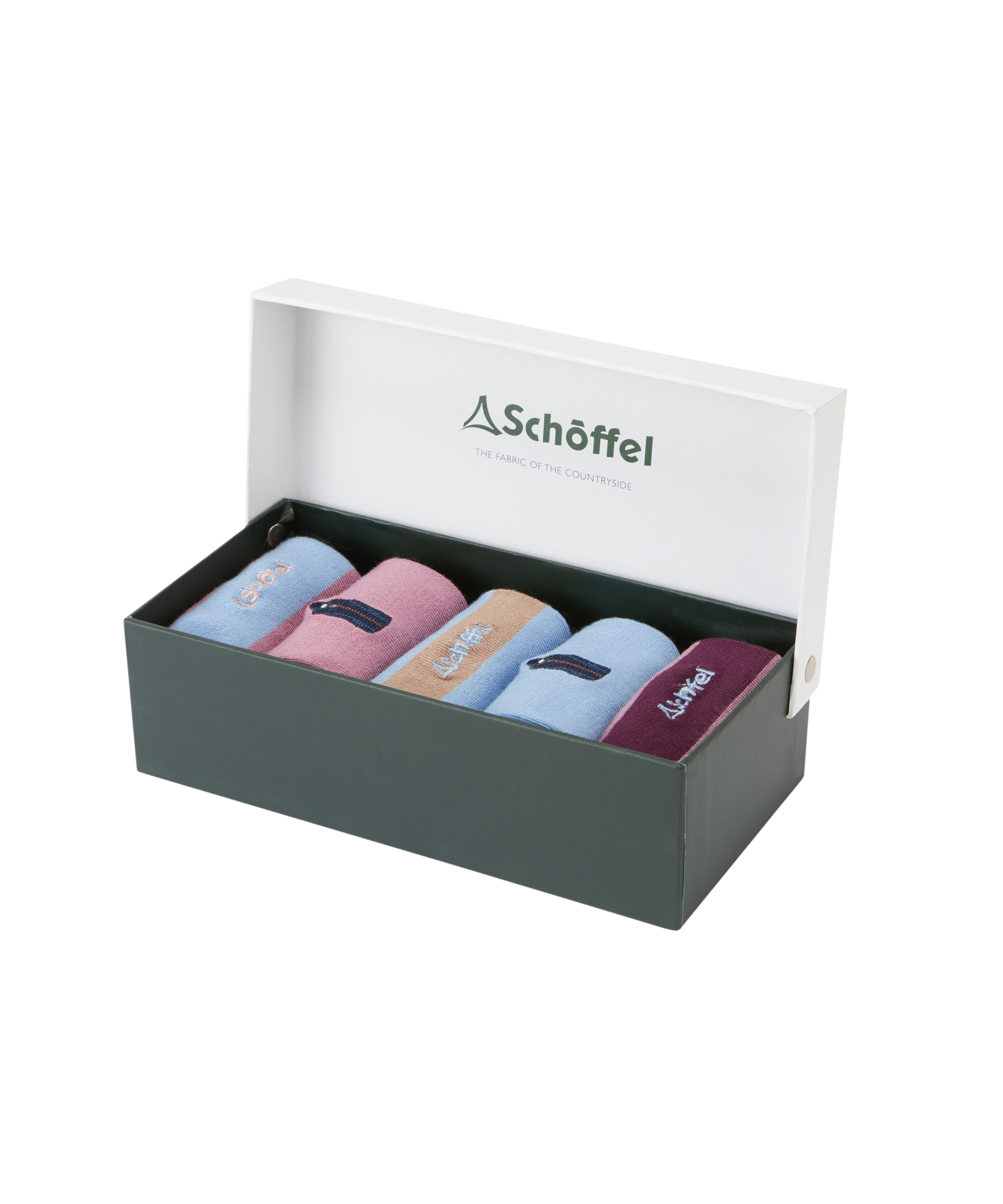 Set of socks in a Schöffel branded box on a white background