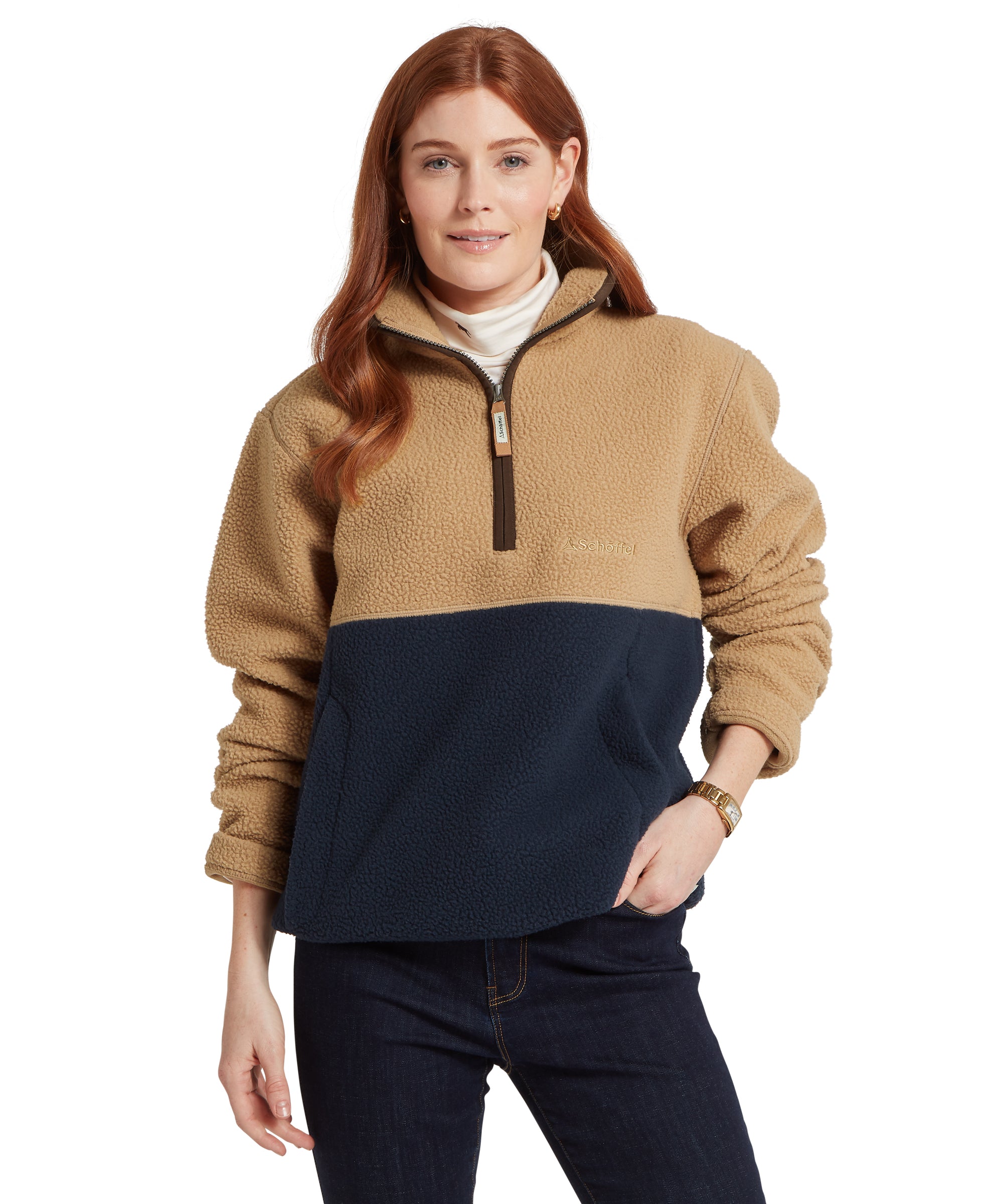 Berkeley Retro Quarter Zip Fleece - True Navy/Tan