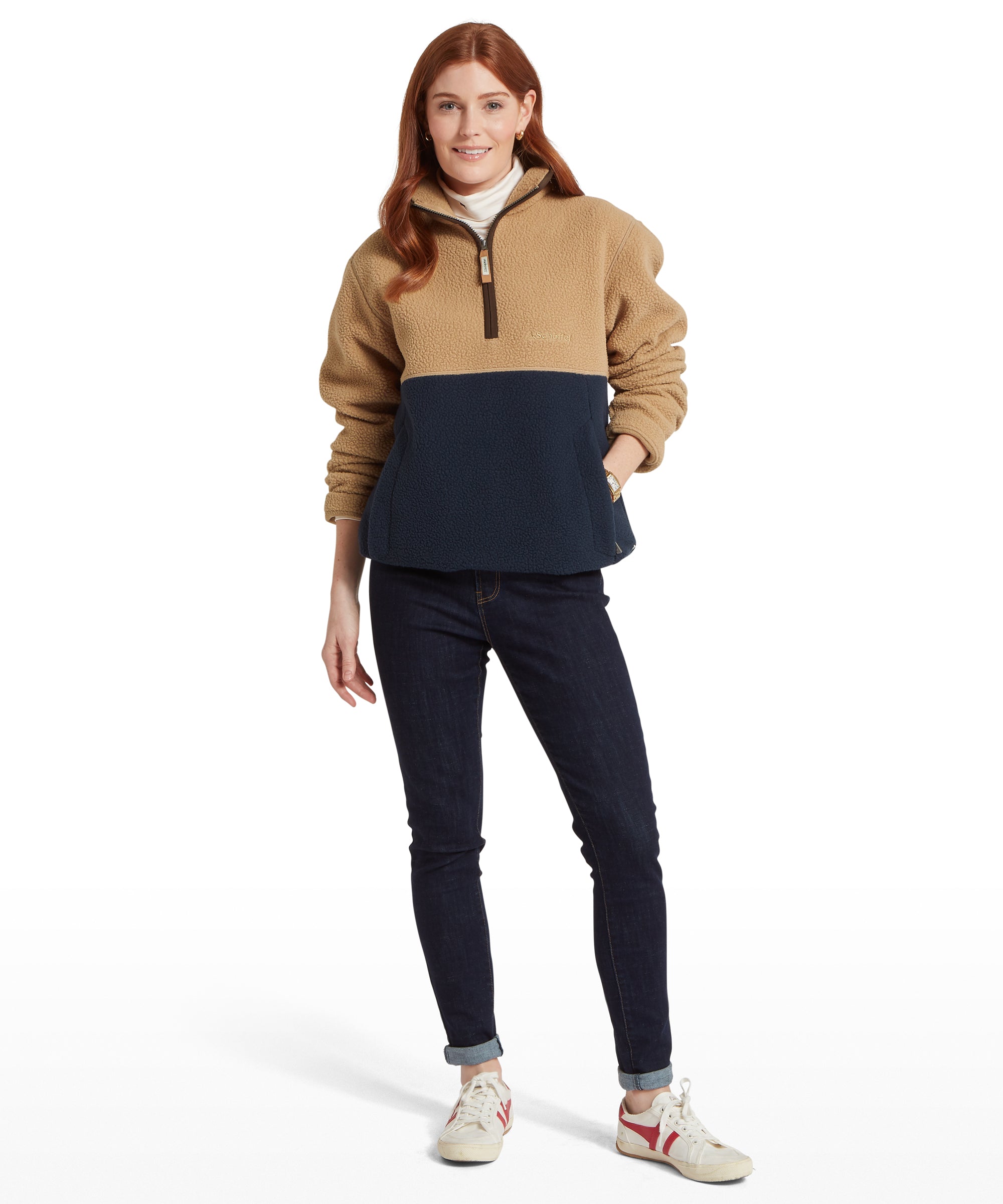 Berkeley Retro Quarter Zip Fleece - True Navy/Tan