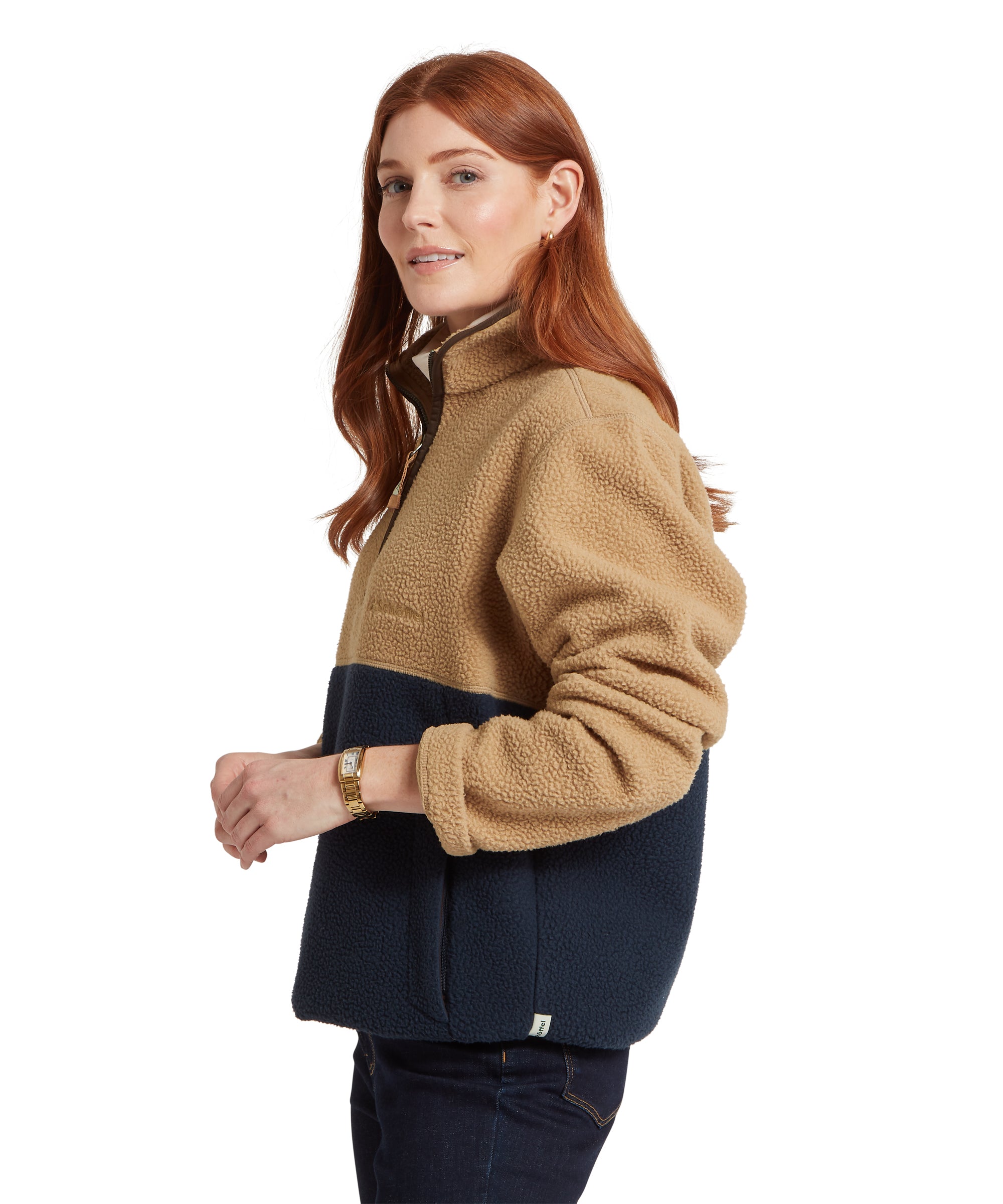 Berkeley Retro Quarter Zip Fleece - True Navy/Tan