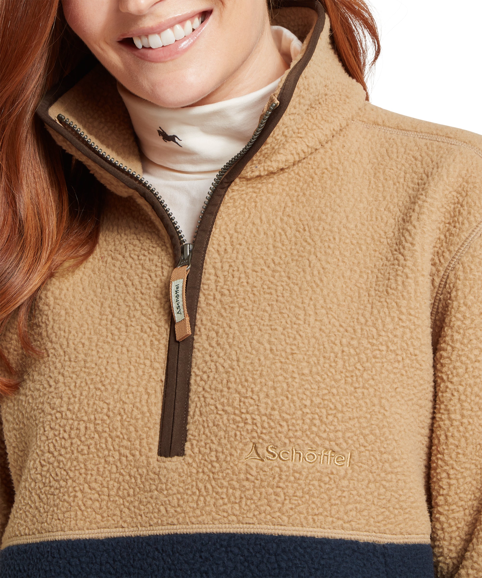 Berkeley Retro Quarter Zip Fleece - True Navy/Tan