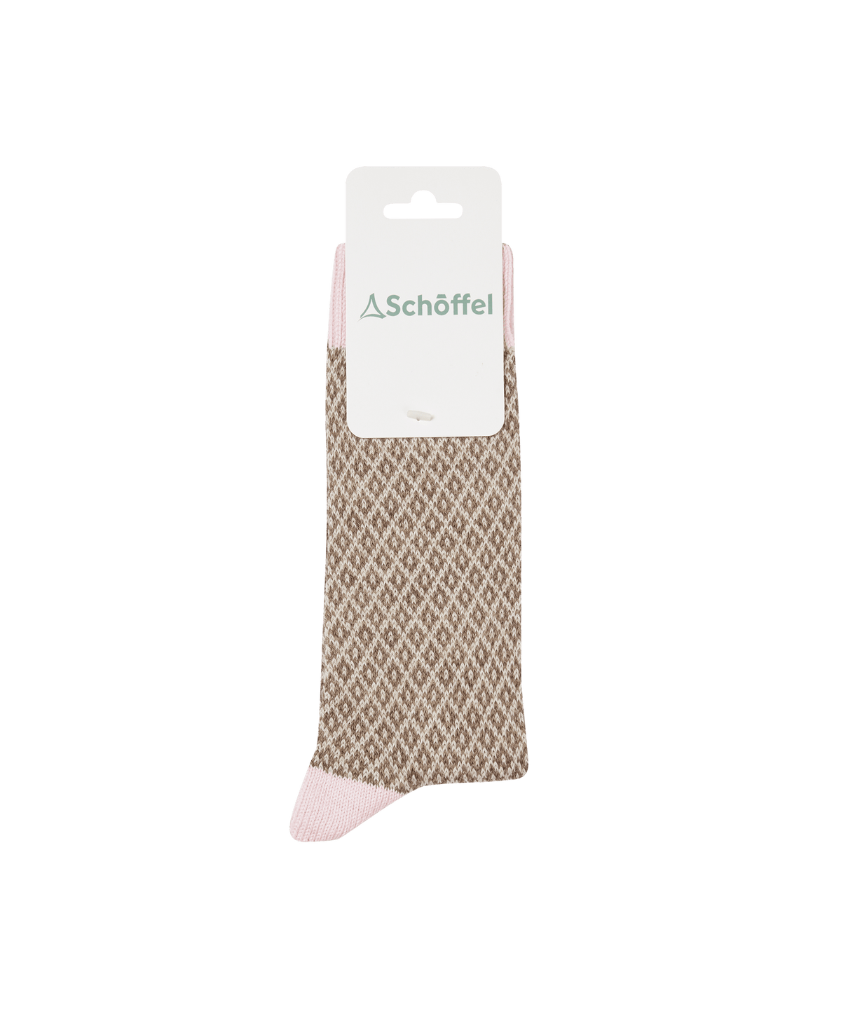 Braemar socks by schöffel in beige and taupe herringbone pattern with soft pink ribbed cuff