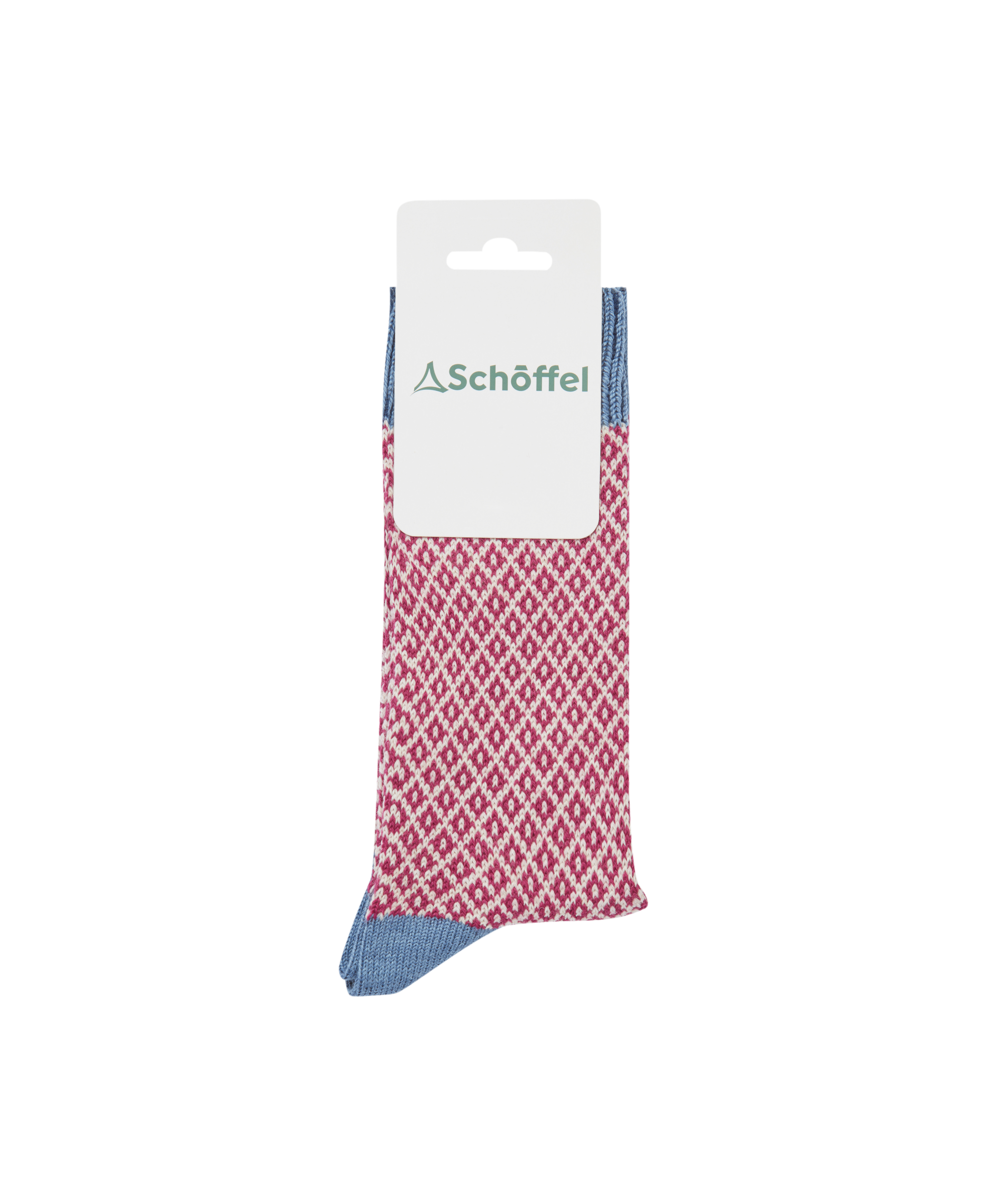 Red patterned sock with blue accents on a white background, featuring the Schoffel brand.
