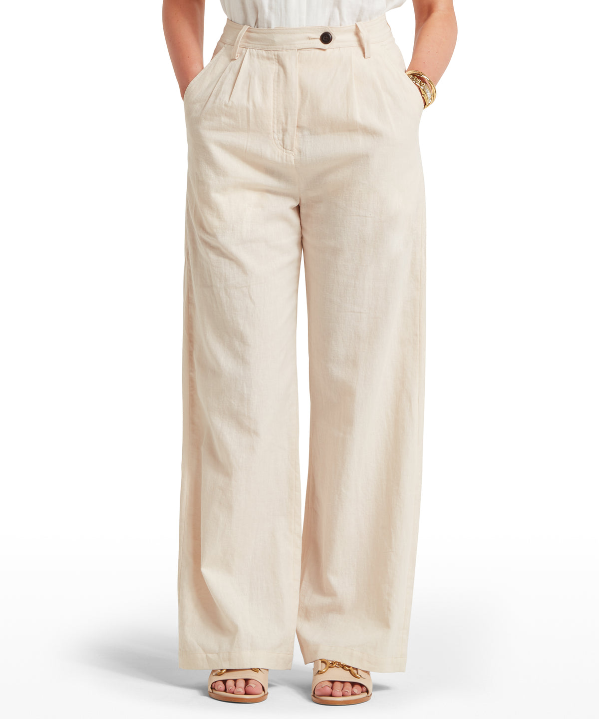 Schöffel Dahlia Linen Trousers for women in Beige, button closure dahlia linen trousers oat