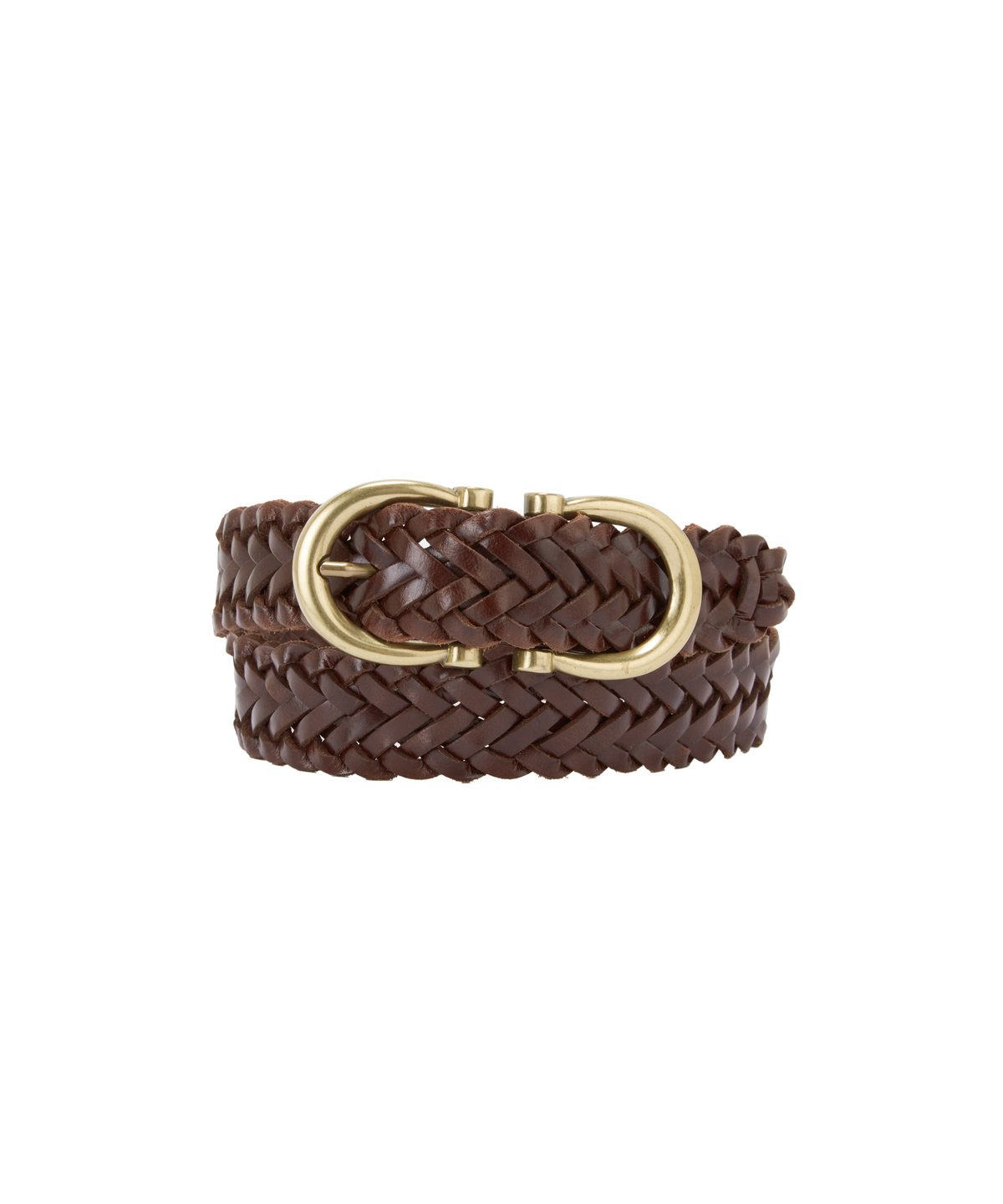 Fernilee belt chestnut brown braided leather with a gold-toned oval buckle for stylish casual wear