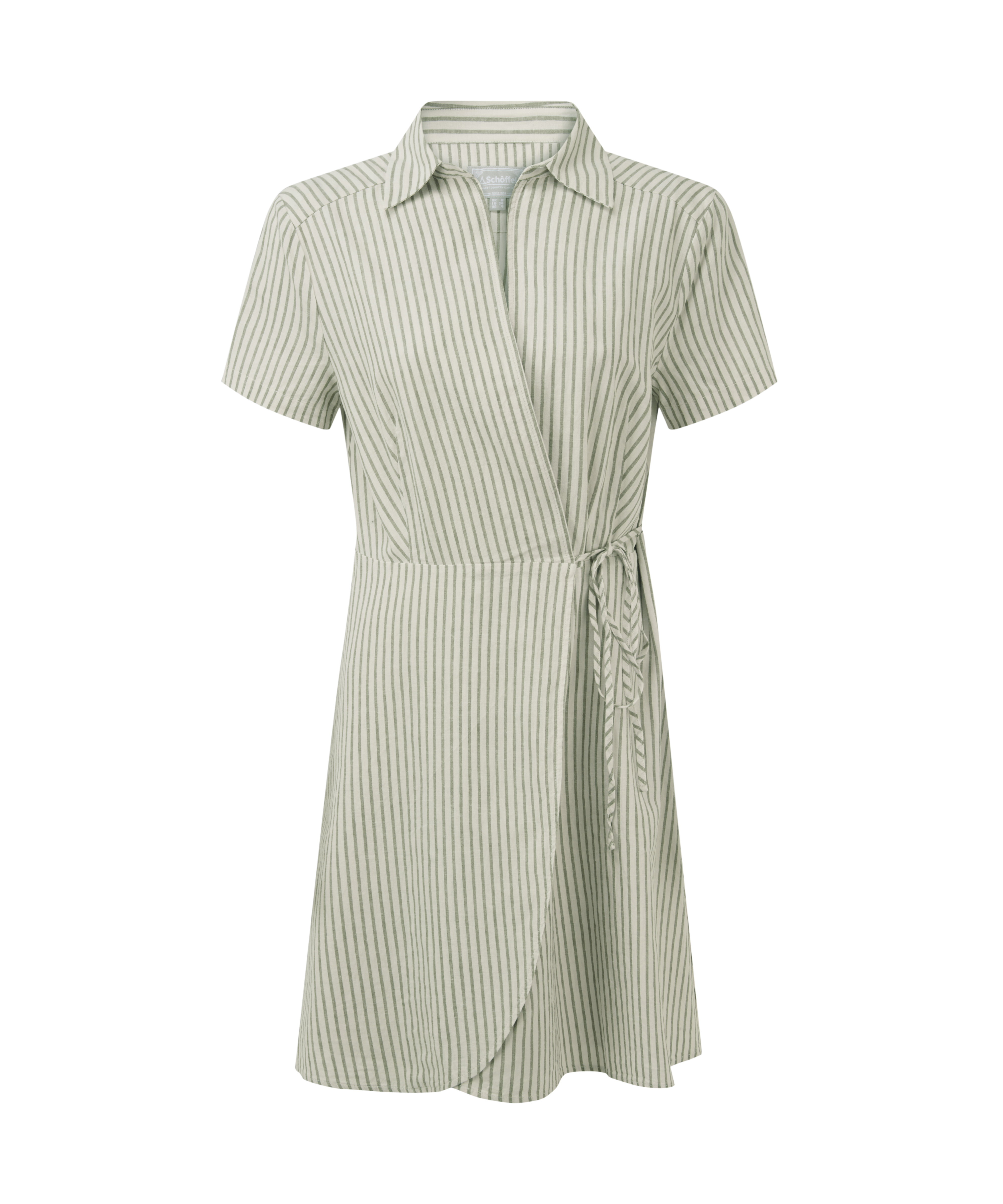 Green and cream striped dress on a white background