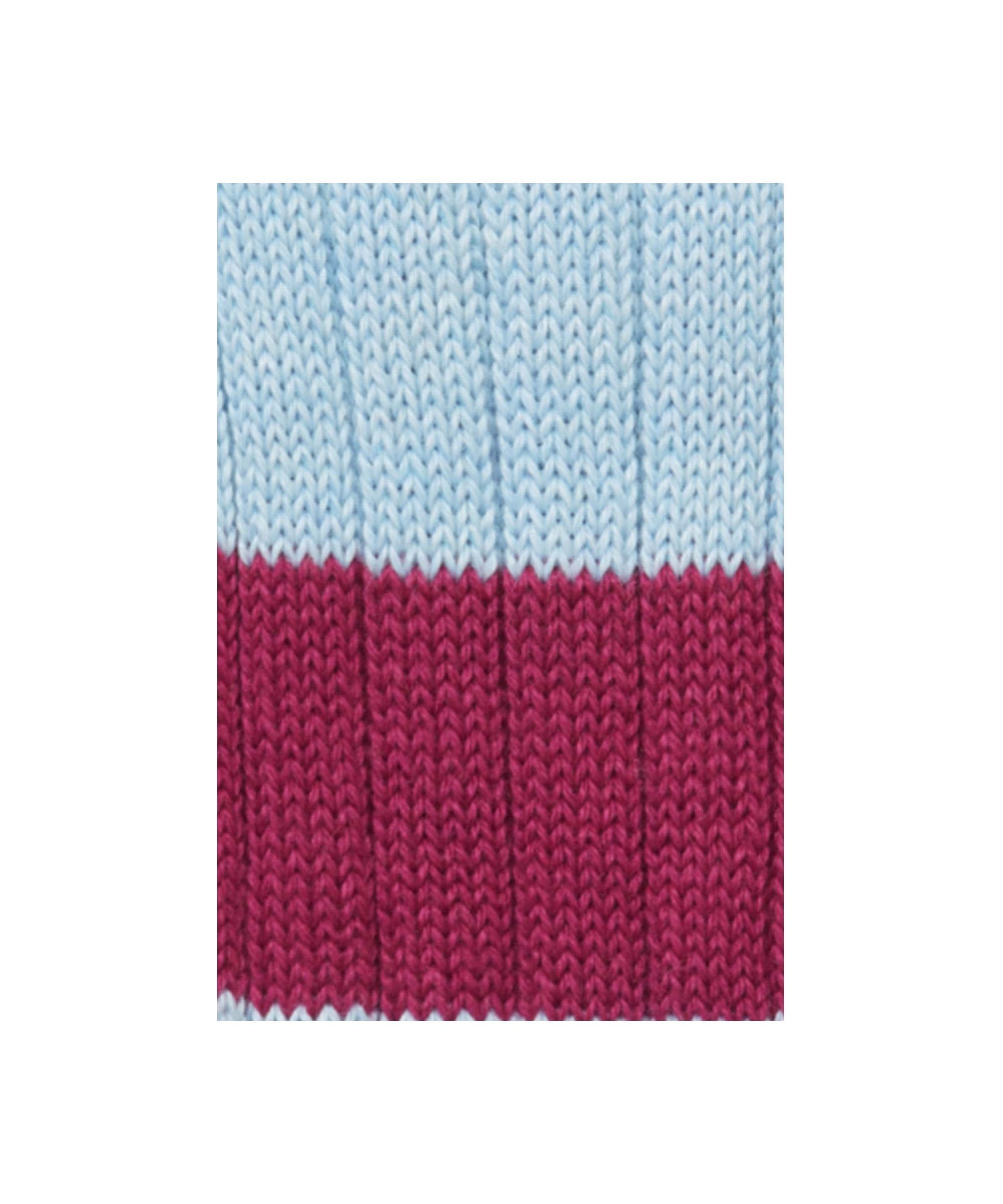 Schöffel Women's Hilton Rugby Socks in Pale Blue with contrast berry colour-block rib knit close-up detail