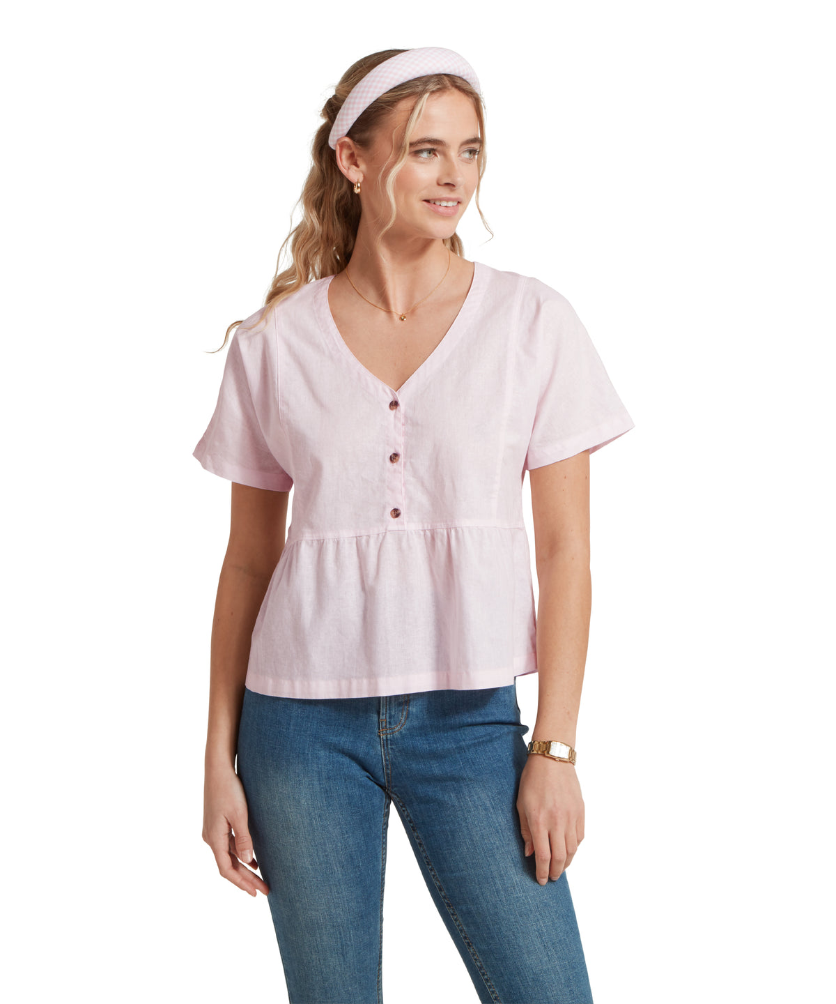 Schöffel Lavenham Linen Top for women in Pink, peplum hem