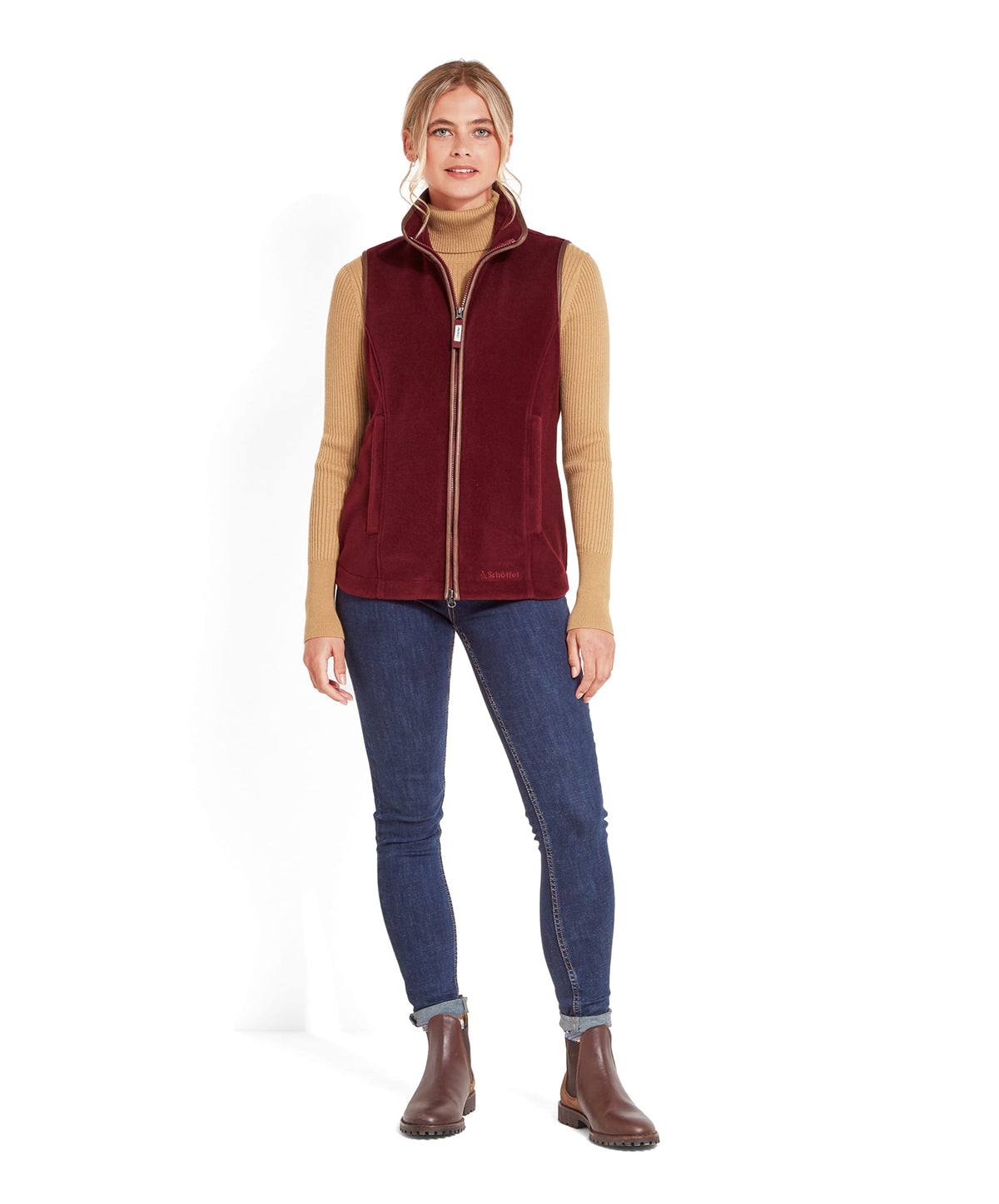 Maroon fleece vest lyndon fleece gilet claret with full-length zipper and two side pockets