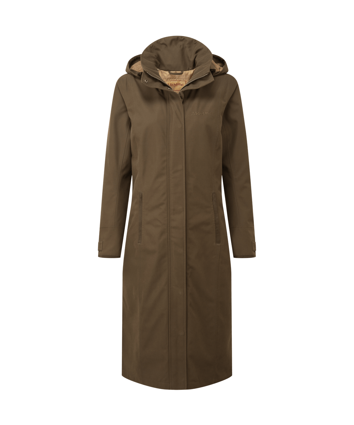 Marefield waterproof coat dark caper olive green with hood and front zipper for outdoor protection