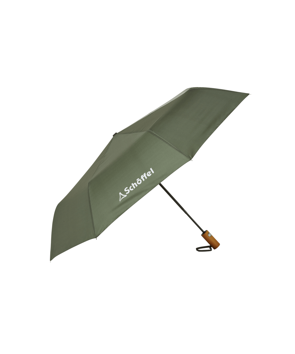 Mini umbrella schoffel green in olive with wooden handle and black shaft for compact rain protection
