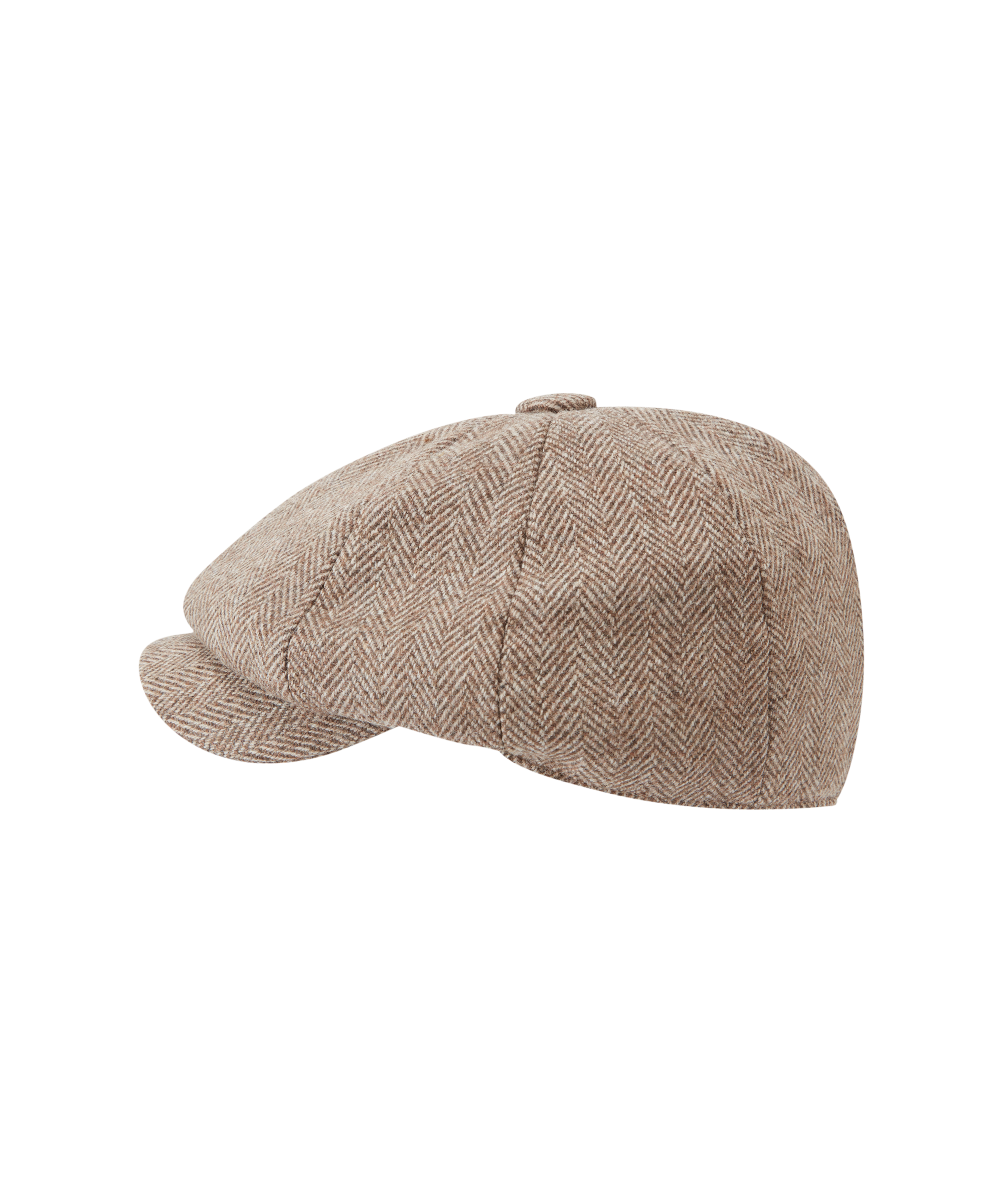Beige herringbone pattern cap on a white background