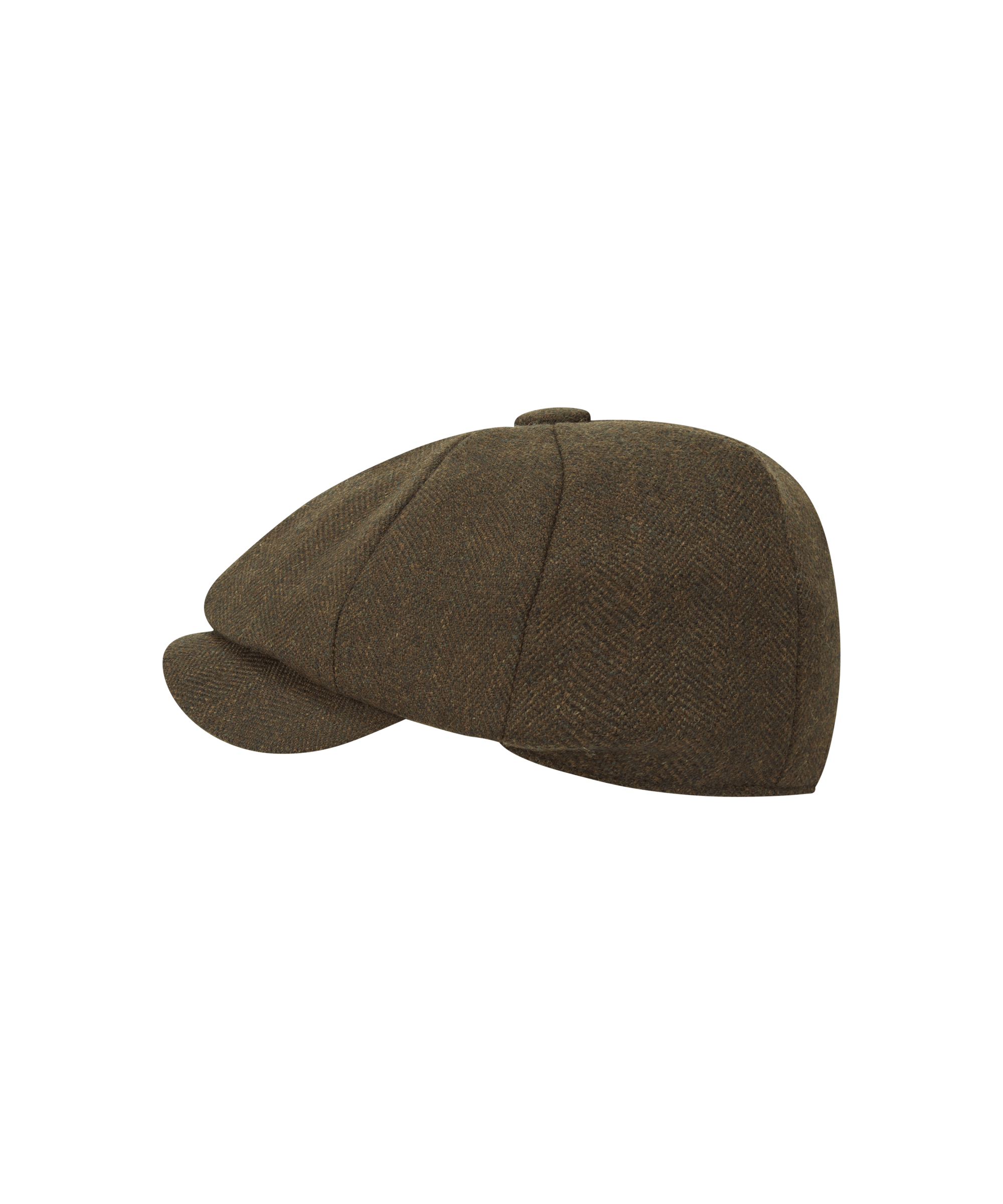Schöffel Women's Newsboy Cap in Green — eight-panel herringbone tweed newsboy cap in earthy olive green, a timeless country headwear piece with classic sporting heritage
