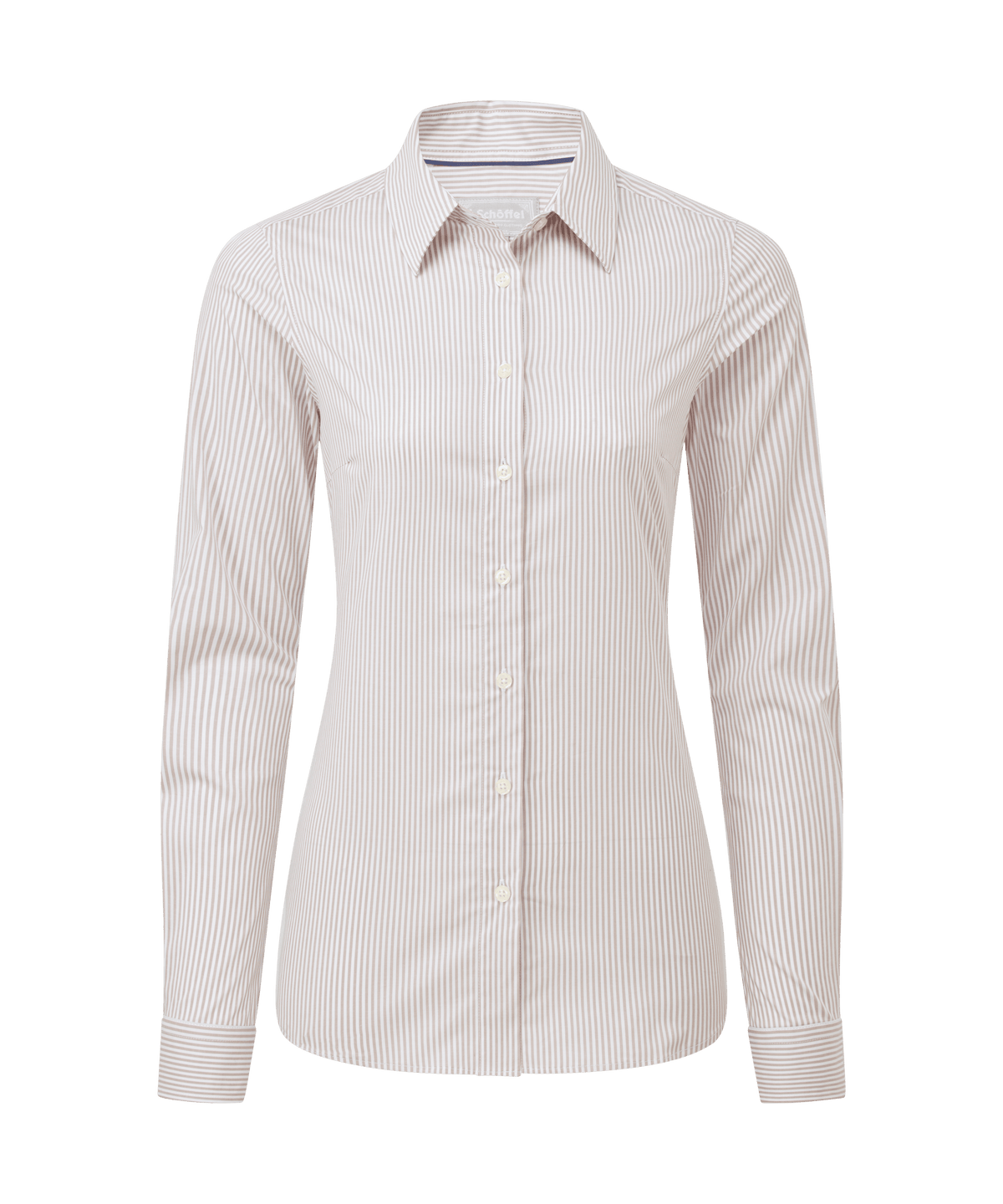 Norfolk shirt stone stripe women’s long-sleeved button-down shirt in white with thin navy blue