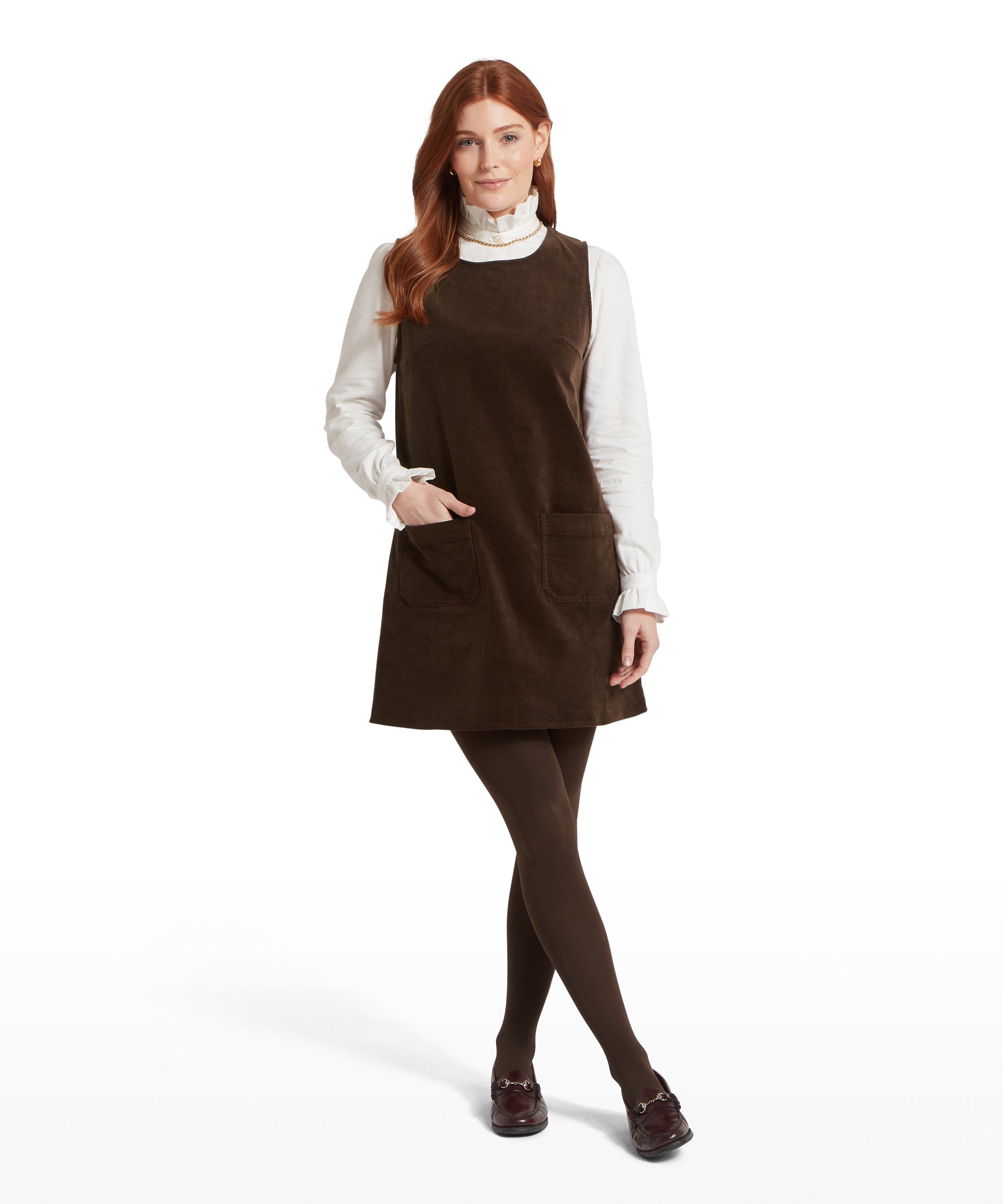 Sage Cord Pinafore Dress - Chocolate