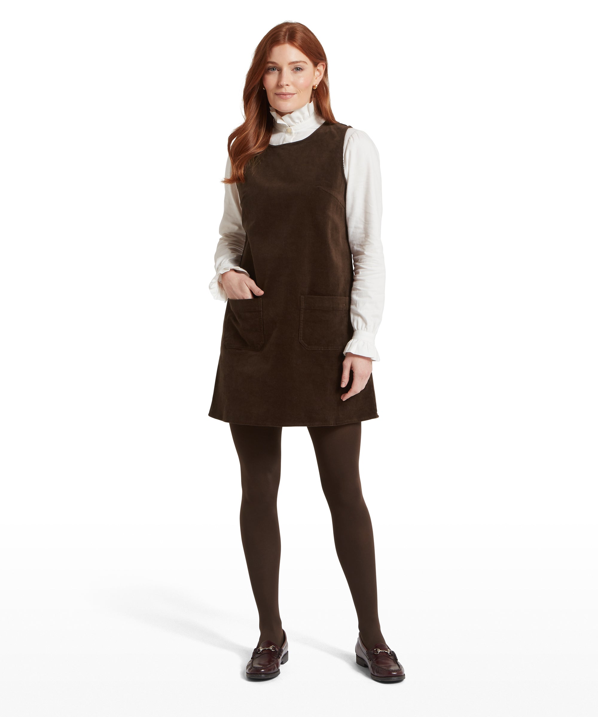 Sage Cord Pinafore Dress - Chocolate