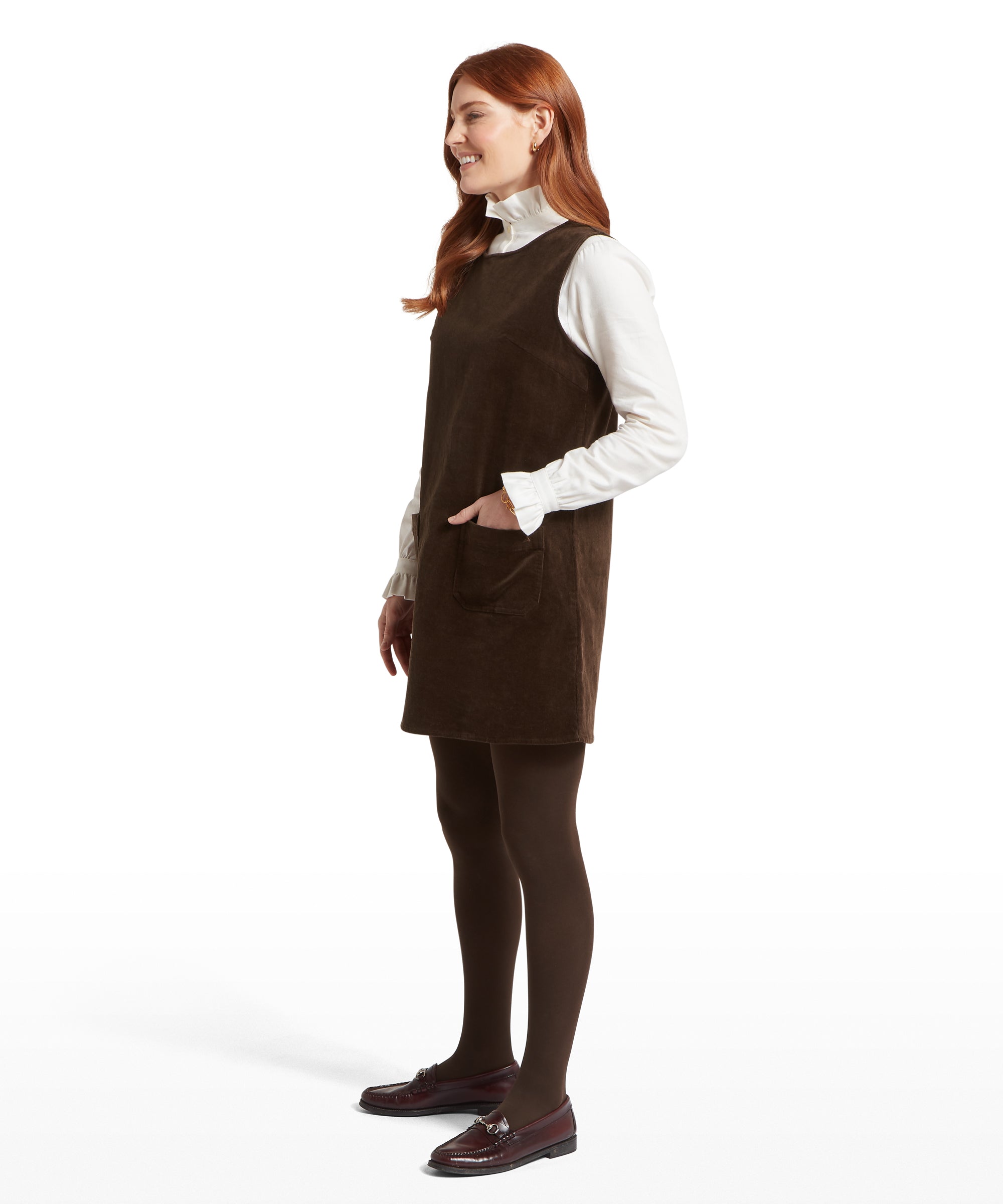 Sage Cord Pinafore Dress - Chocolate