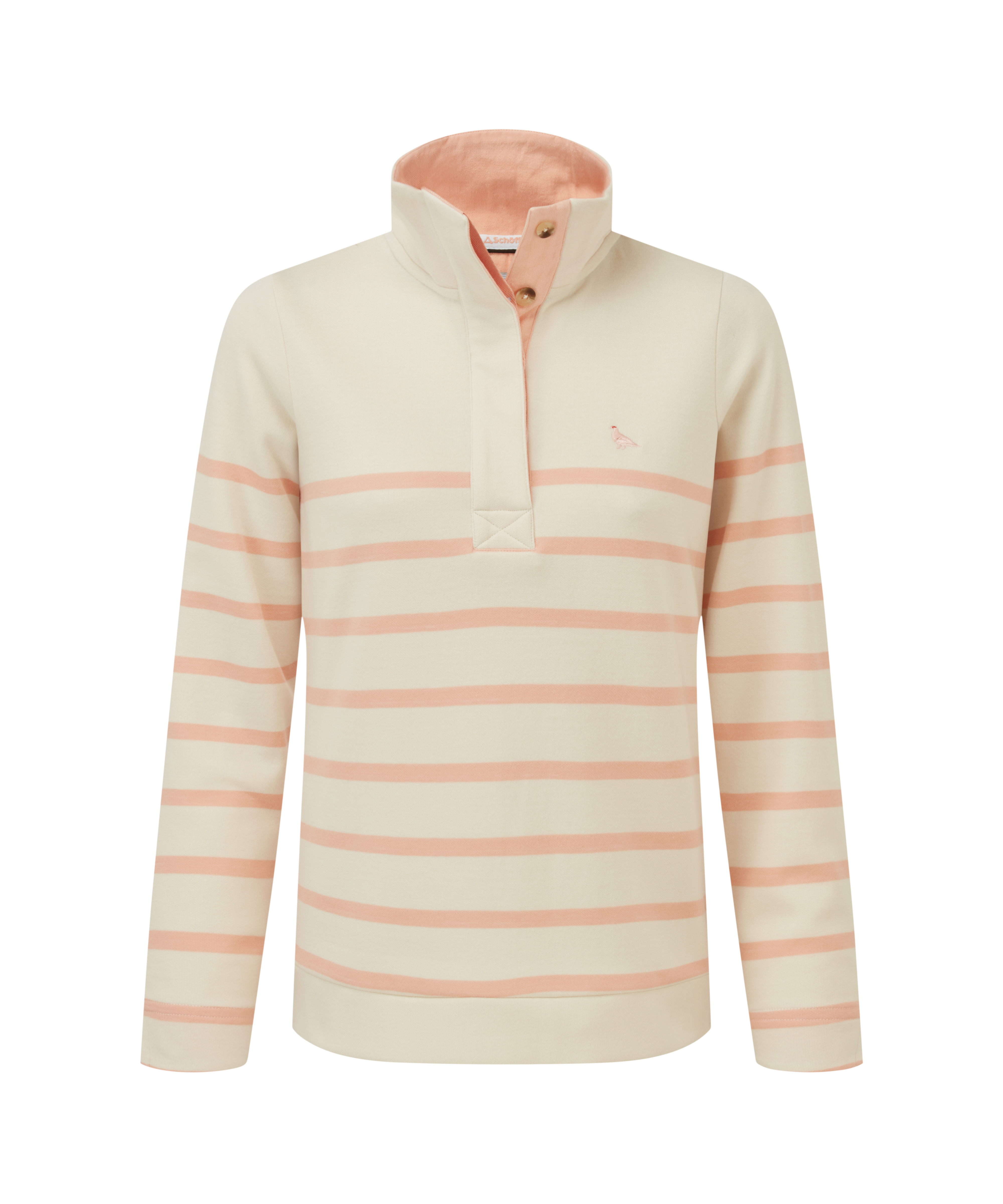 Striped pullover with pink and white stripes on a white background