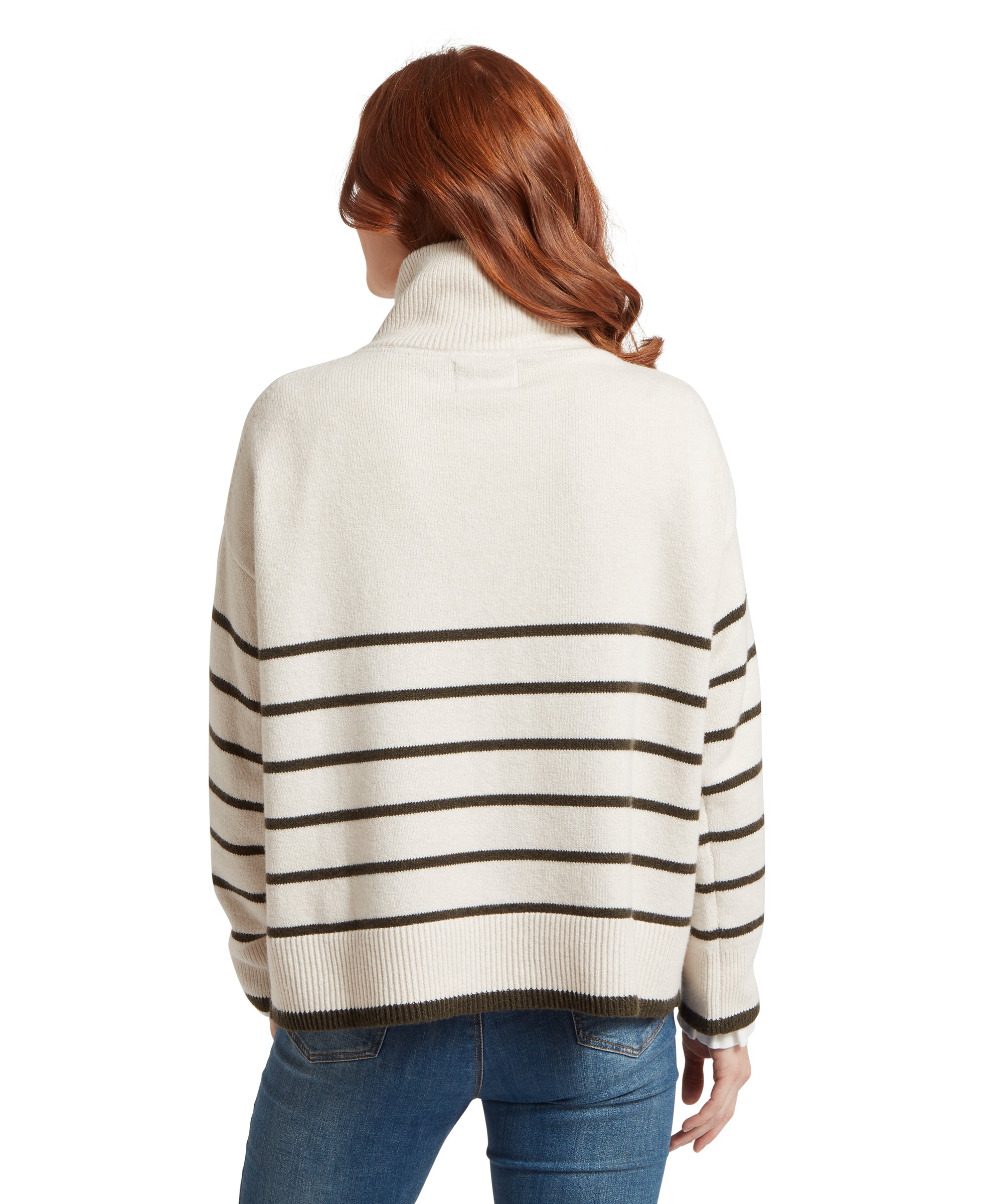 Sandsend Quarter Zip Jumper - Soft White/Loden