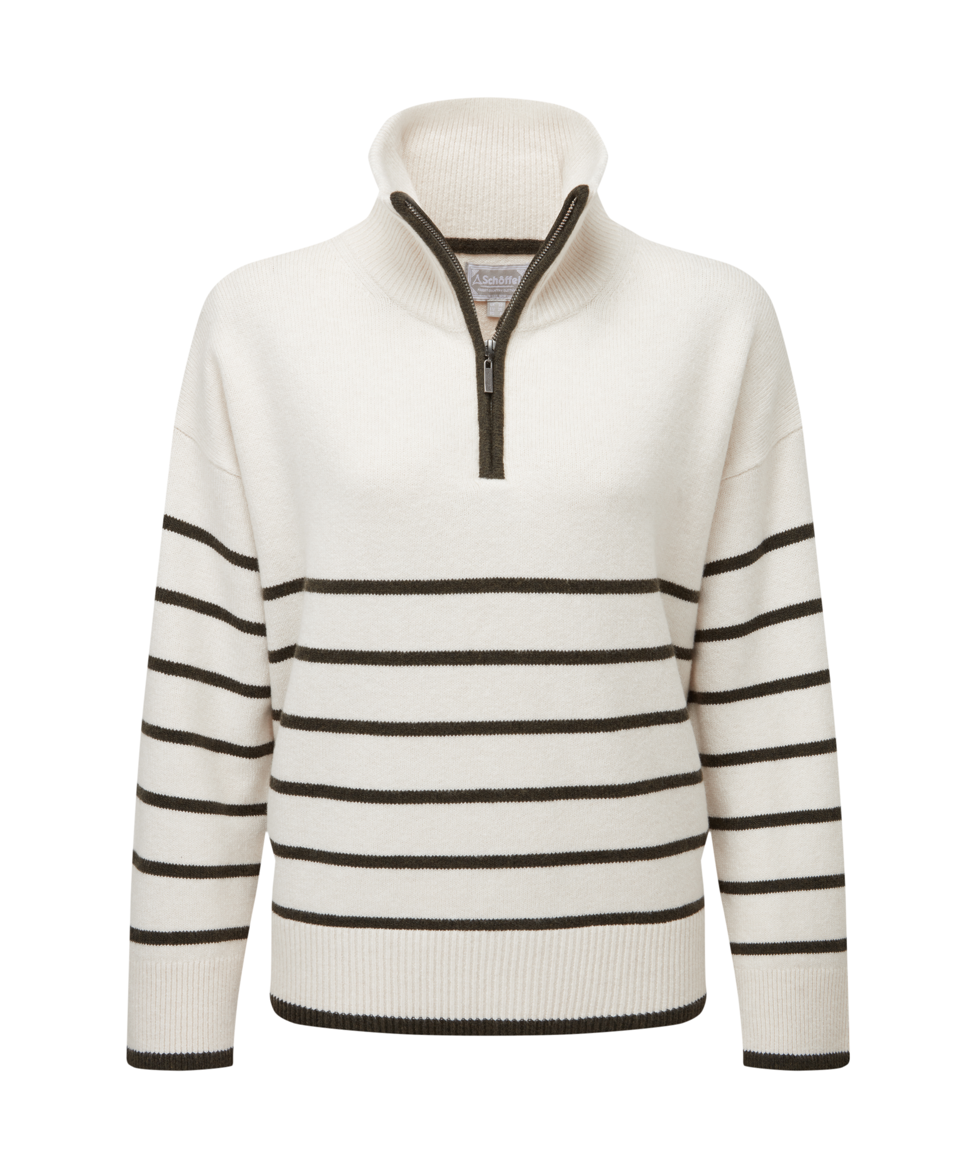 Sandsend Quarter Zip Jumper - Soft White/Loden