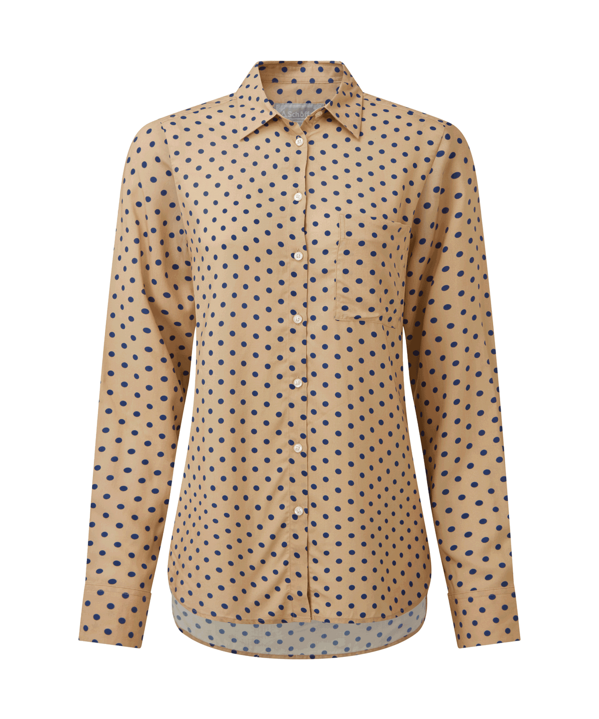 Schöffel Southwold Shirt for women in Beige, cutout image, chest pocket in camel navy spot design