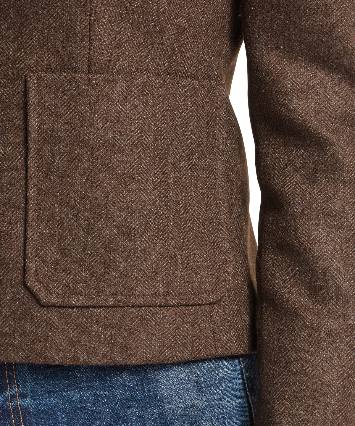 Brown herringbone wool blazer pocket featuring a subtle textured weave from the st abbs tweed